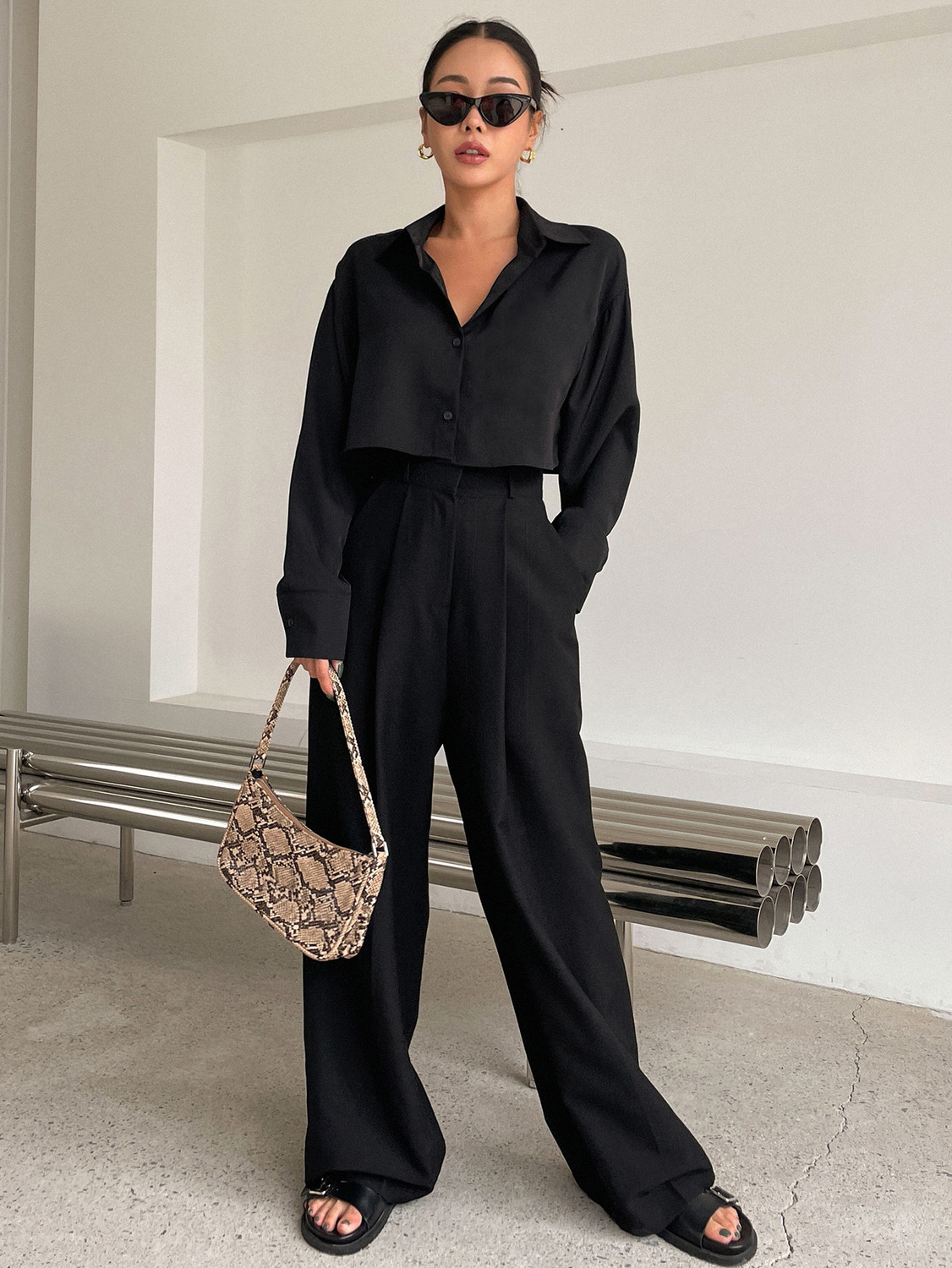 Image of Aahwan Women Solid Casual Black Shirt