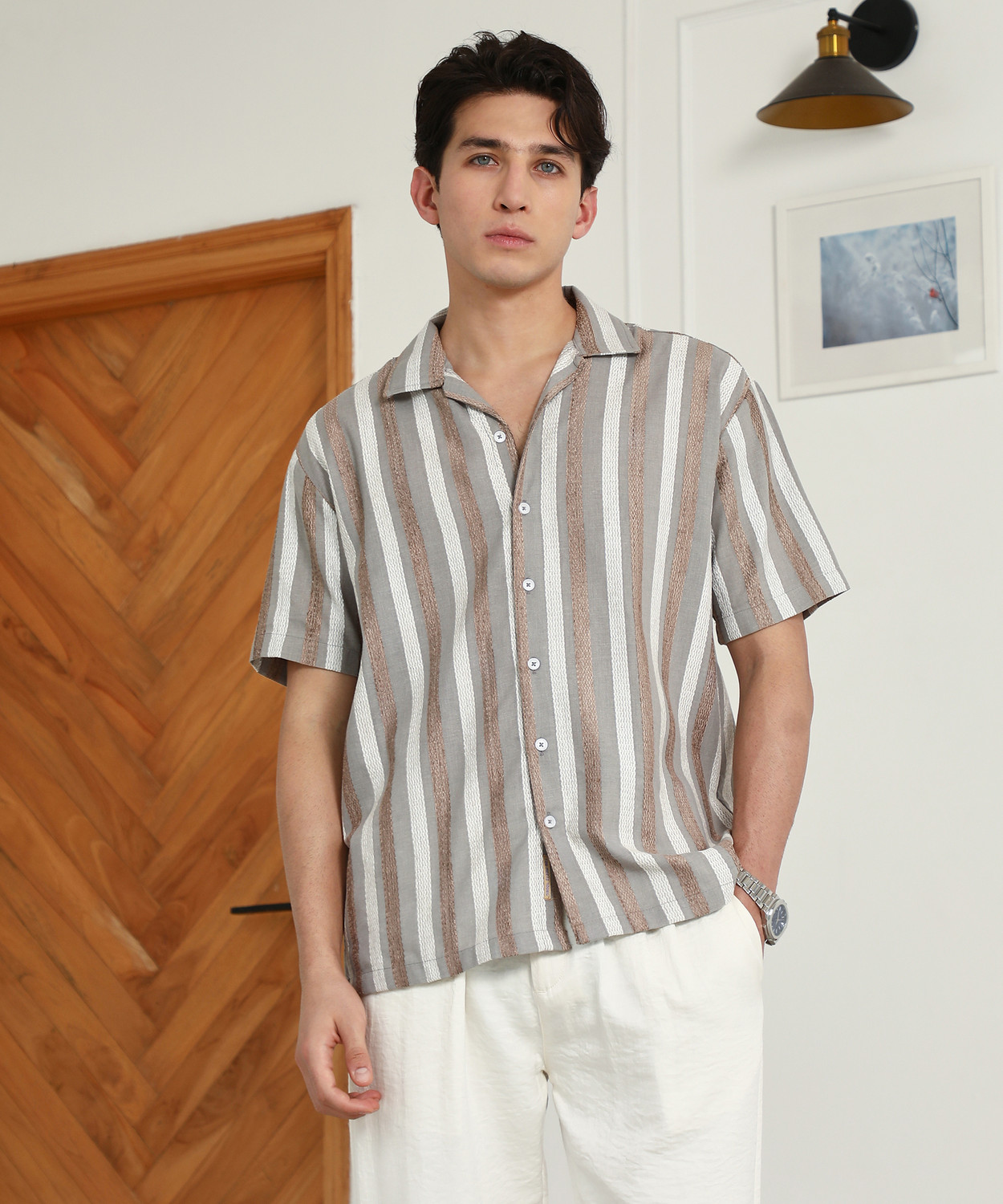 Image of CAMPUS SUTRA Men Striped Casual Brown Shirt