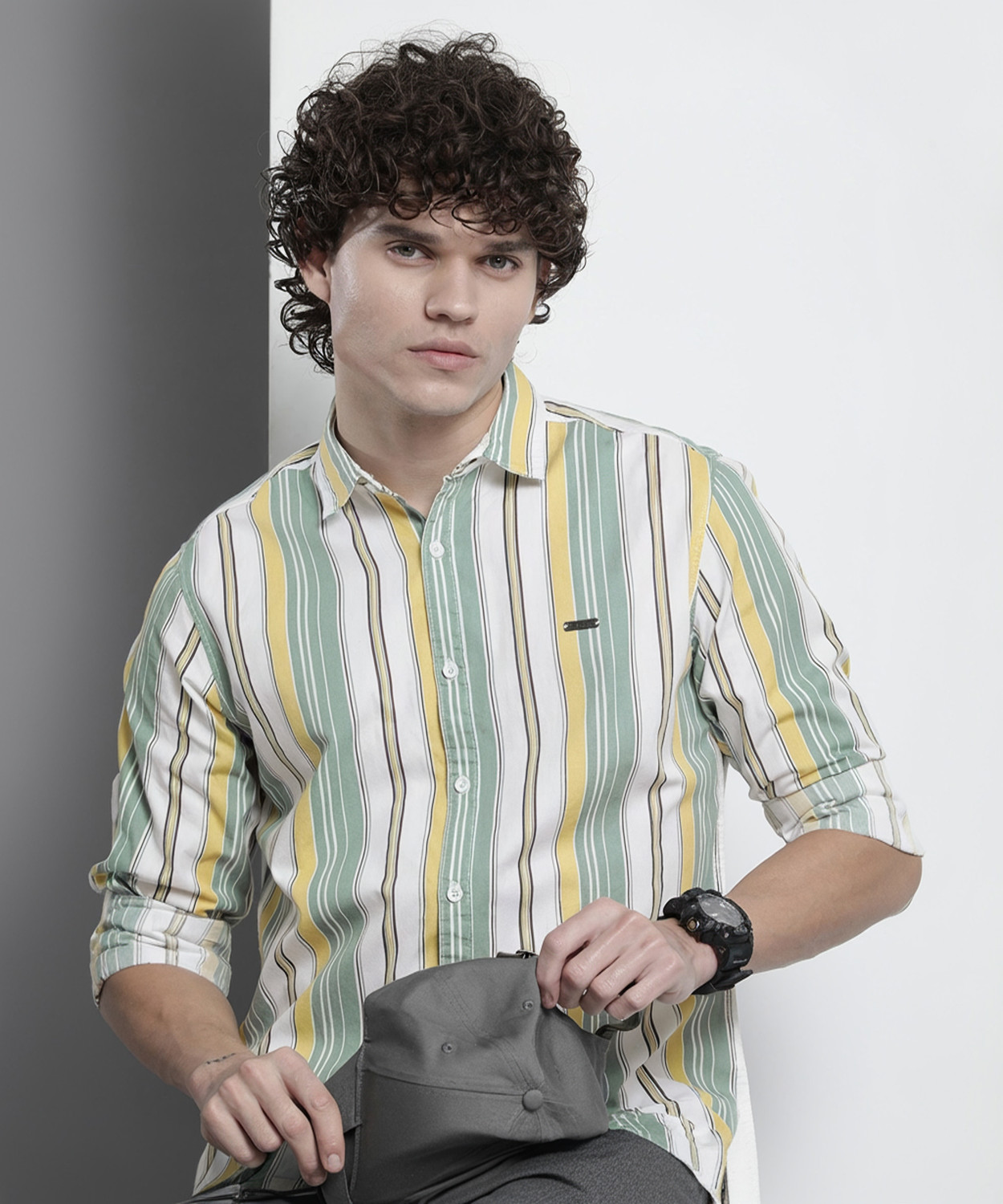 Image of The Indian Garage Co. Men Striped Casual Green Shirt