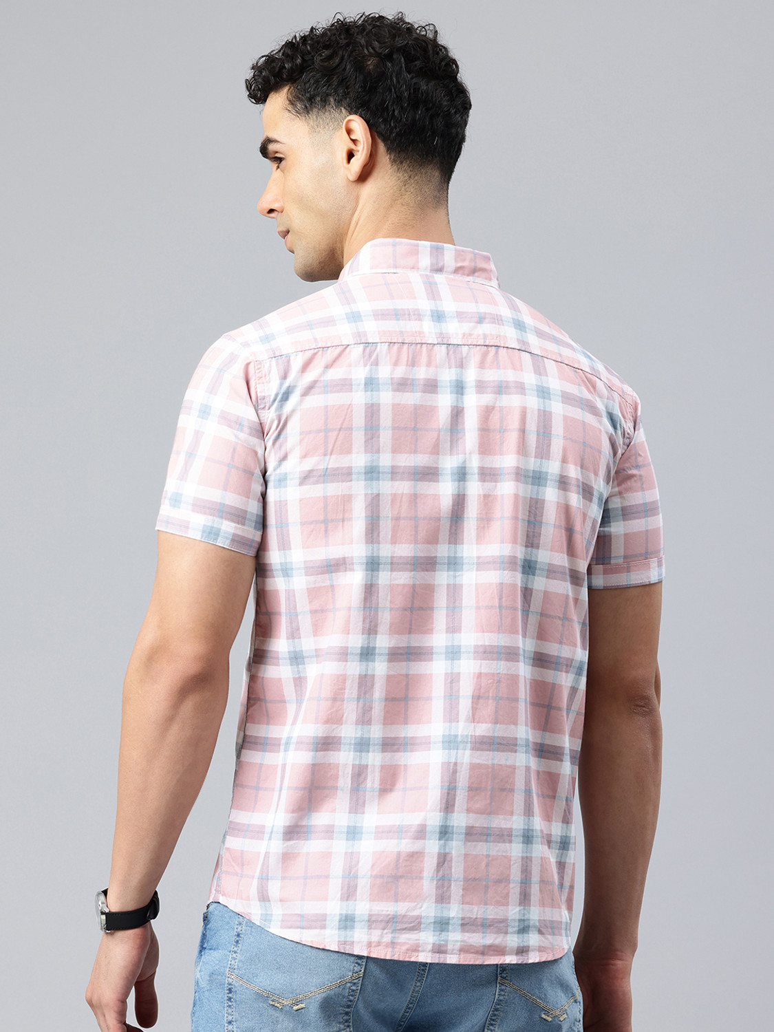 Image of Majestic Man Men Checkered Casual Pink Shirt