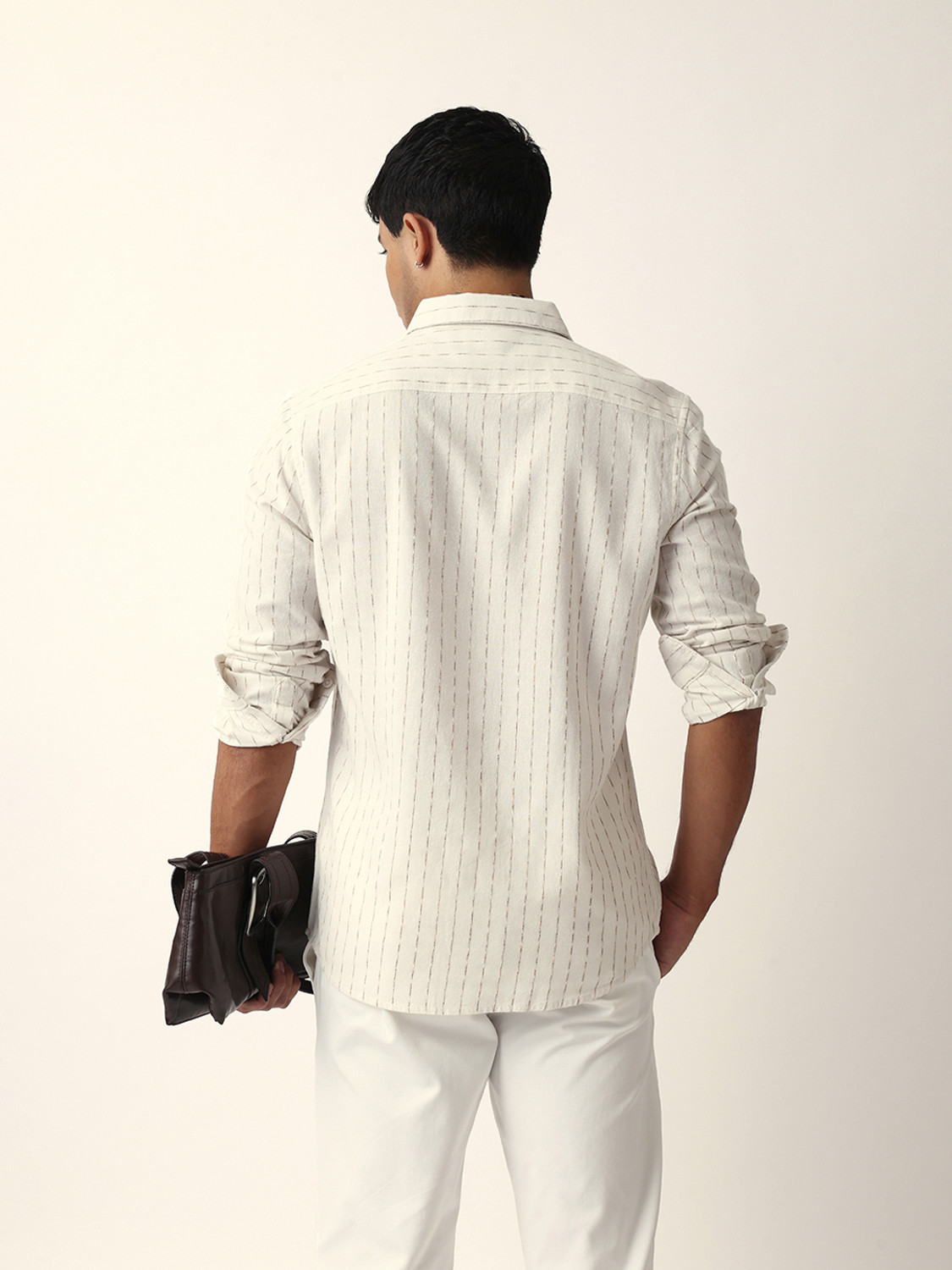 Image of THE BEAR HOUSE Men Striped Casual Cream Shirt