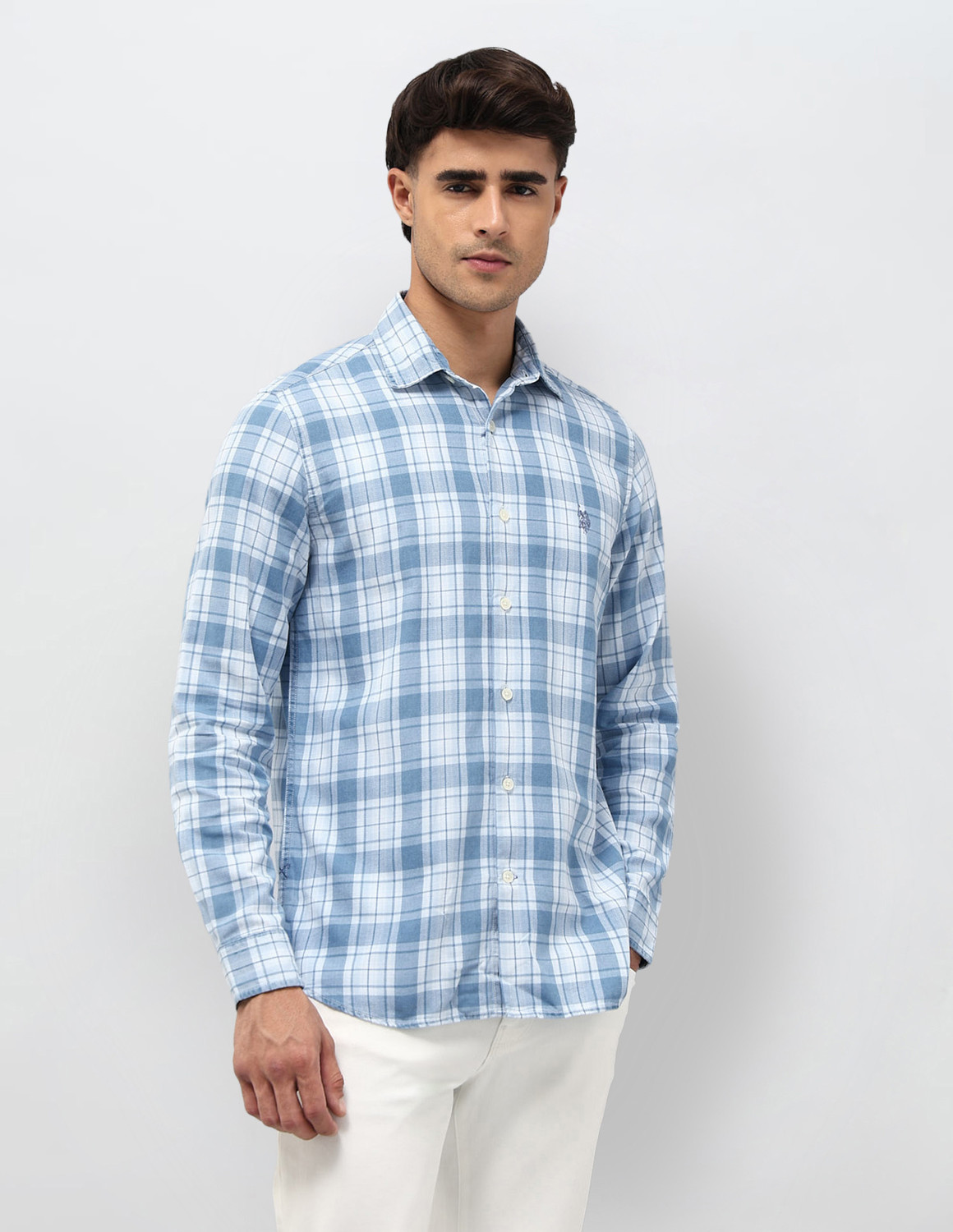 Image of U.S. Polo Assn. Denim Co. Men Checkered Casual Blue Shirt