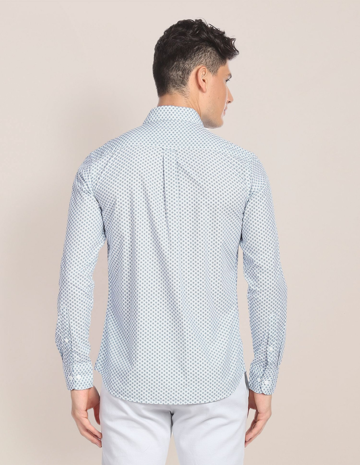 Image of U.S. POLO ASSN. Men Printed Casual White, Grey Shirt