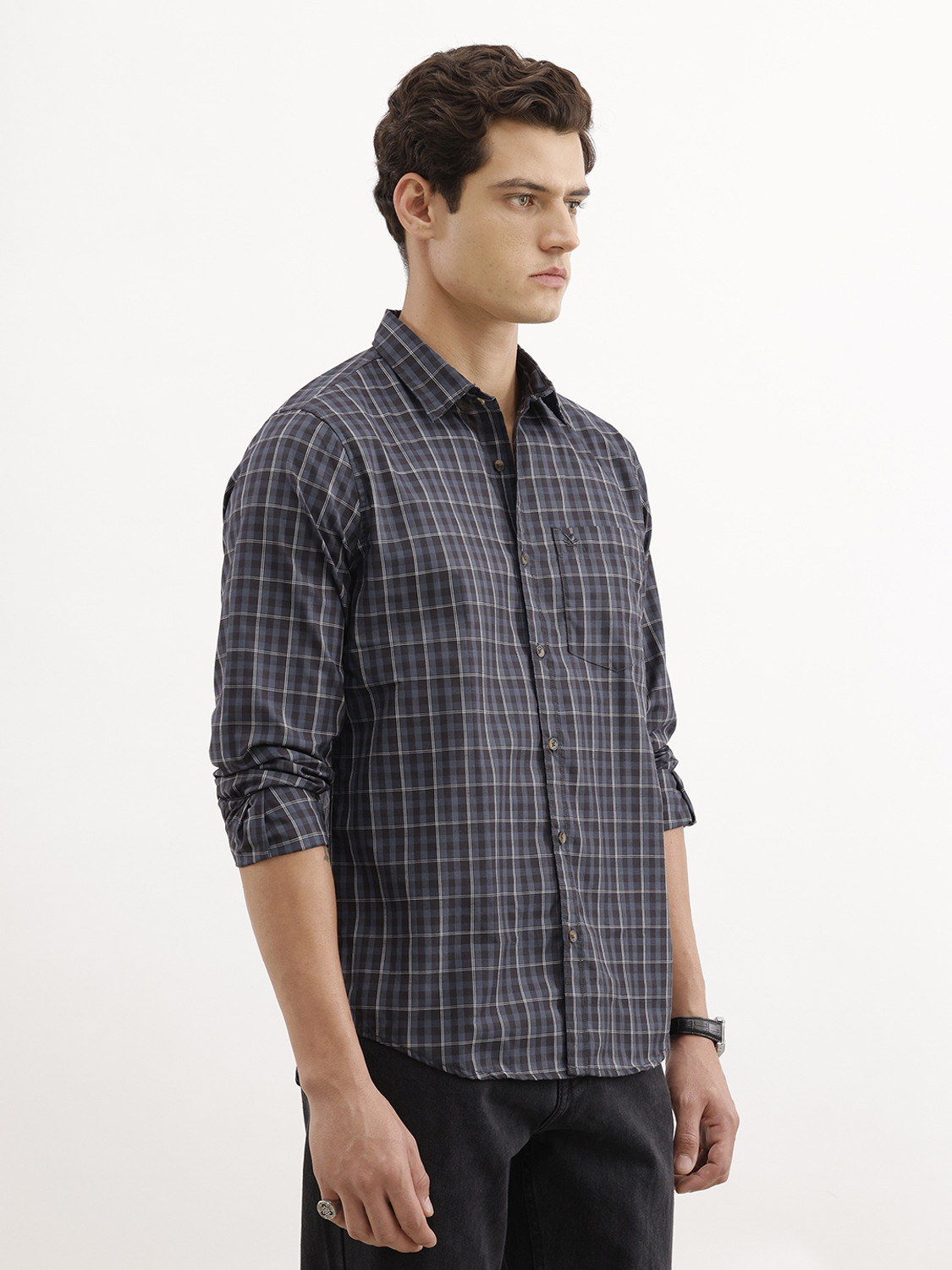 Image of WROGN Men Regular Fit Checkered Casual Shirt