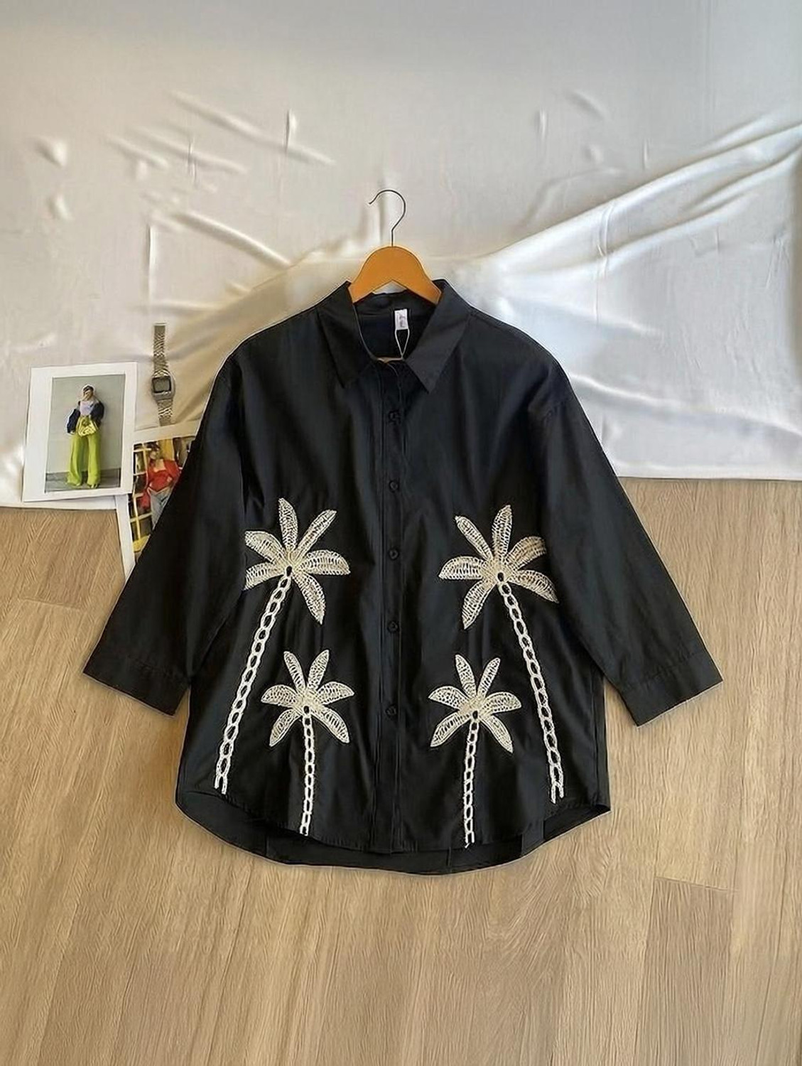 Image of weaRial Women Embroidered Casual Black Shirt