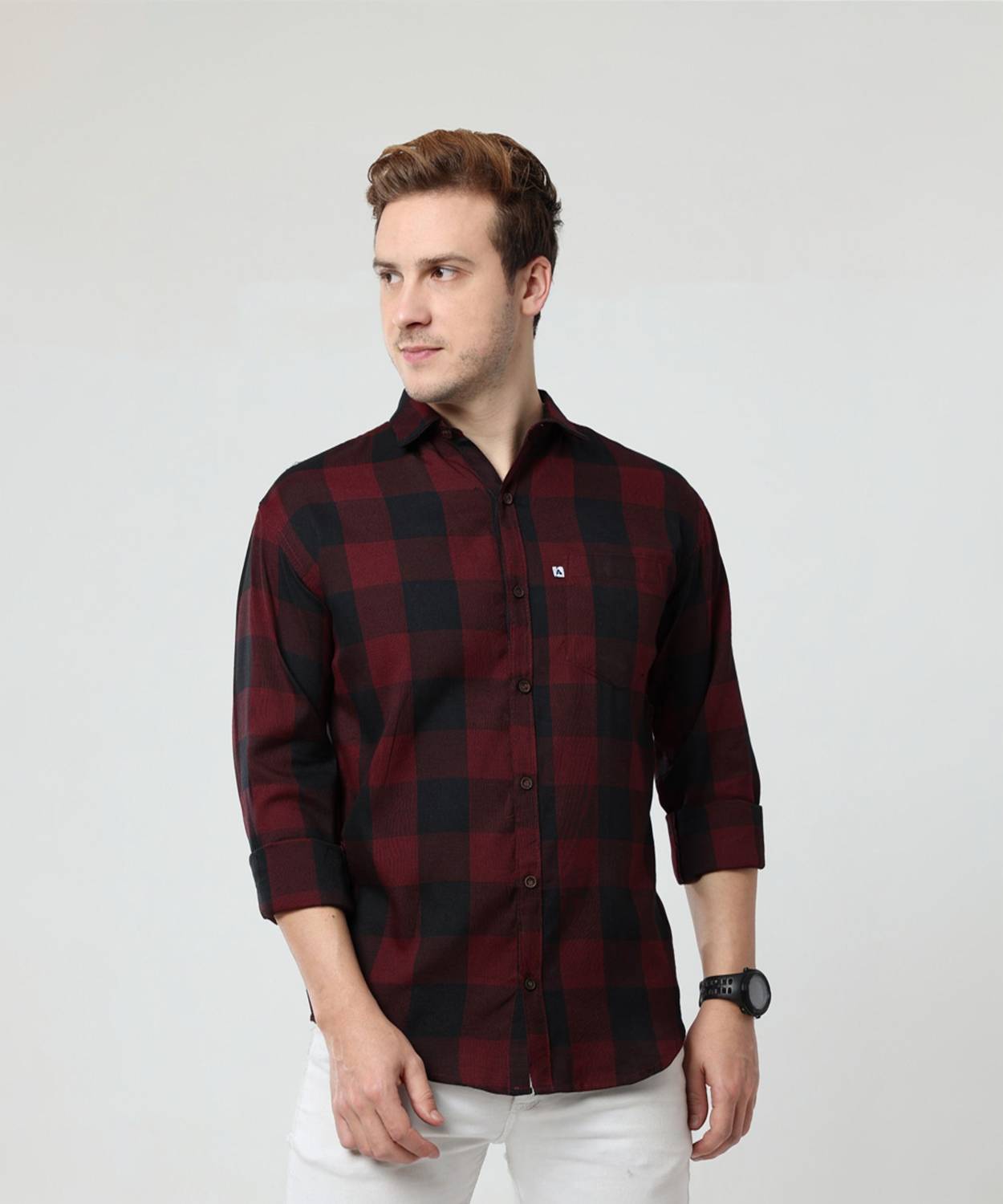ALLWIN PAUL Men Regular Fit Checkered Cut Away Collar Casual Shir