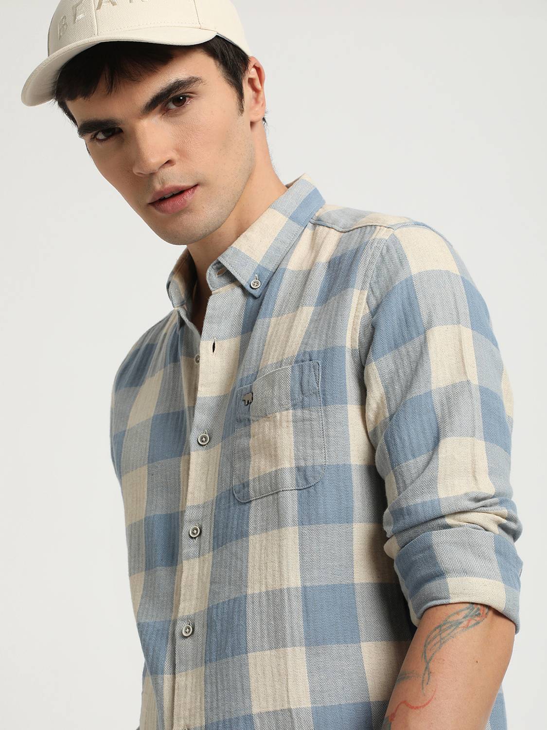 THE BEAR HOUSE Men Checkered Blue Shirt