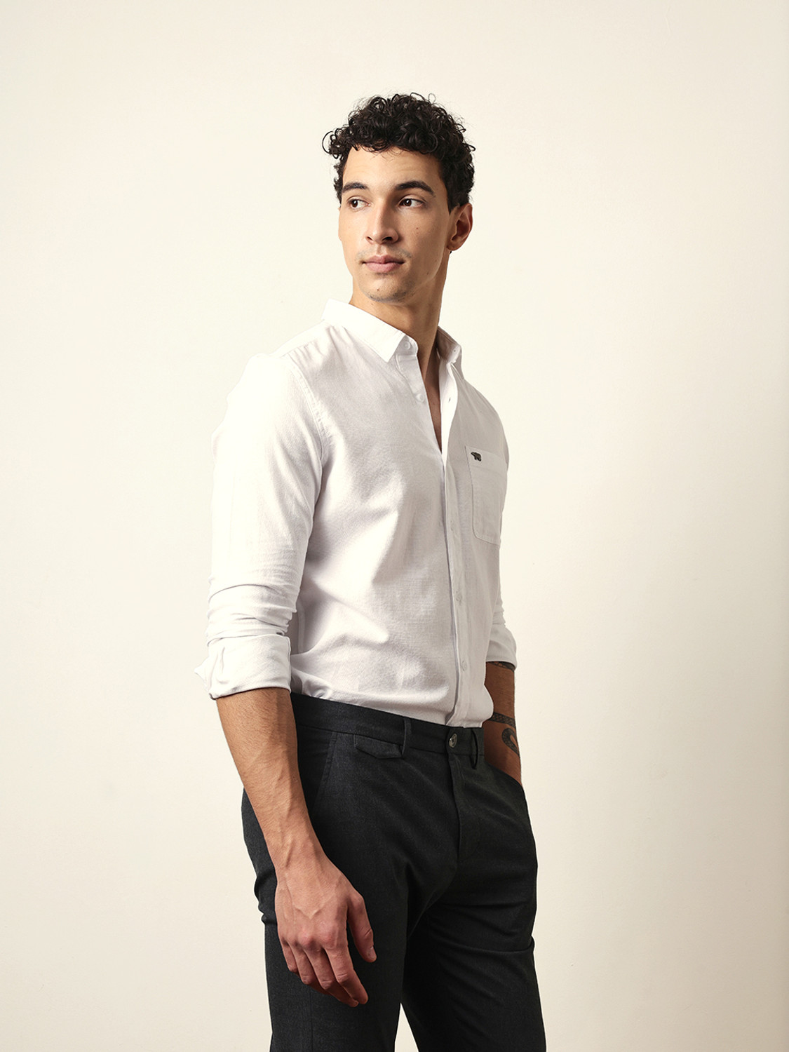 Image of THE BEAR HOUSE Men Solid Casual White Shirt