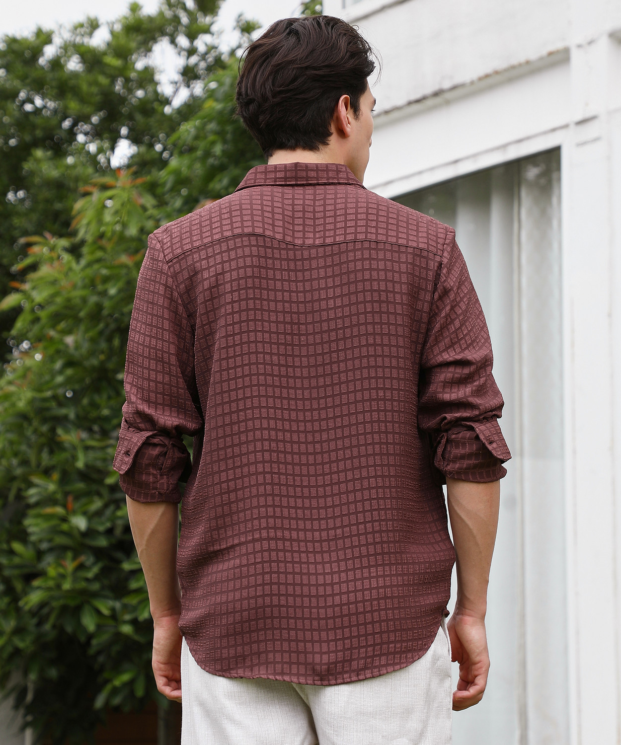Image of CAMPUS SUTRA Men Checkered Casual Maroon Shirt