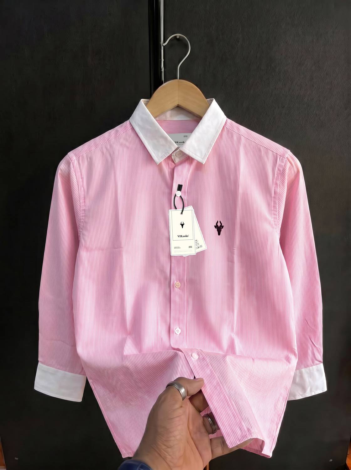 vdlooks Men Striped Casual Pink, White Shirt - Image 1