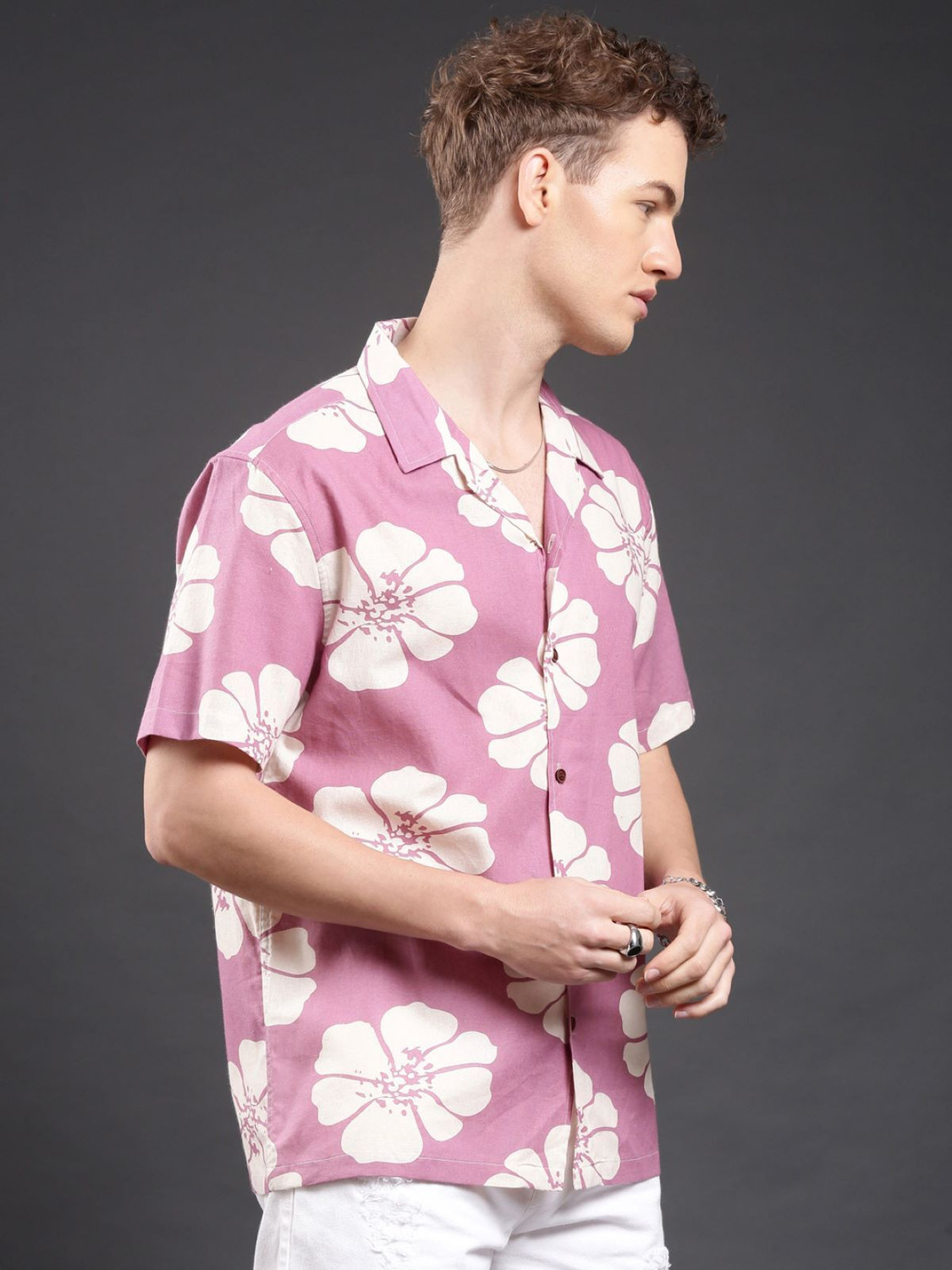 Image of Voroxy Men Printed Casual Pink Shirt
