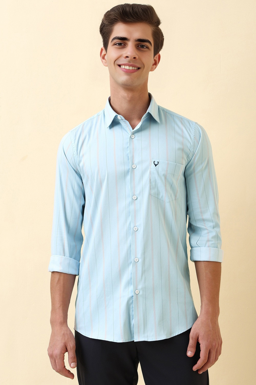Image of Allen Solly Men Striped Casual Light Blue Shirt