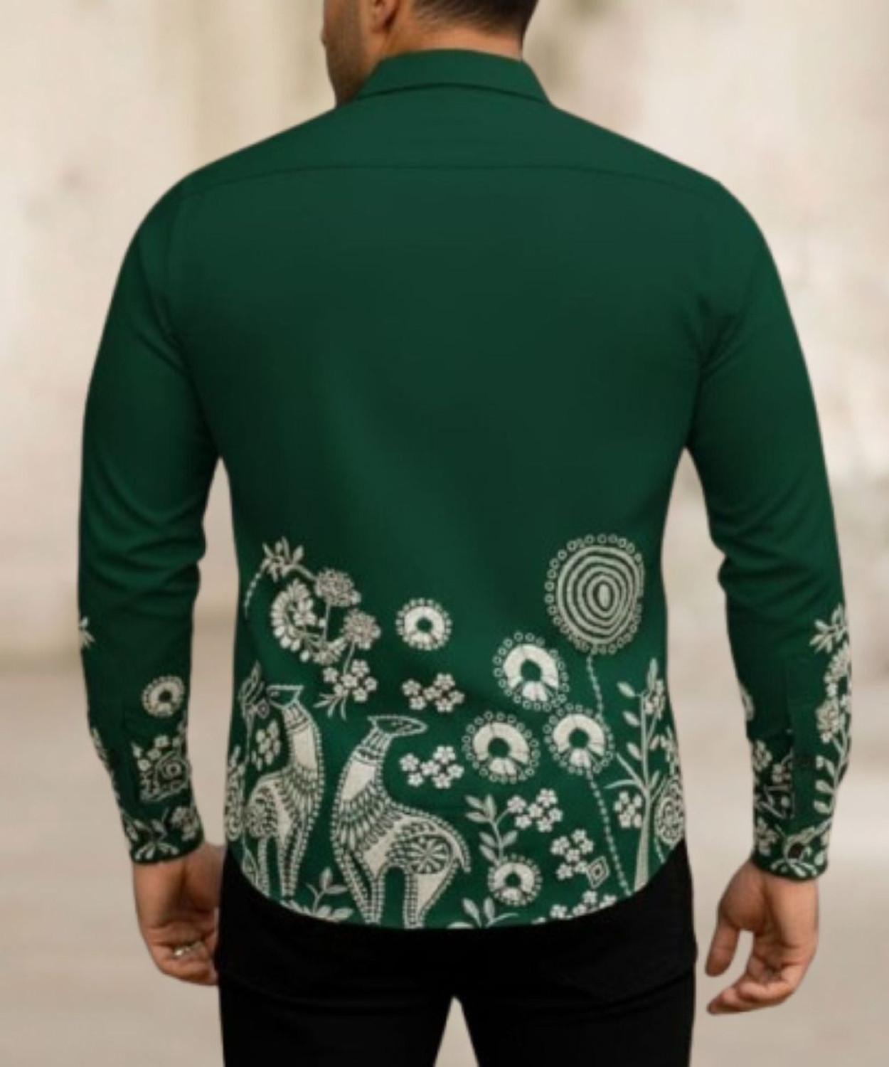 Image of Zonly Men Self Design Casual Green Shirt