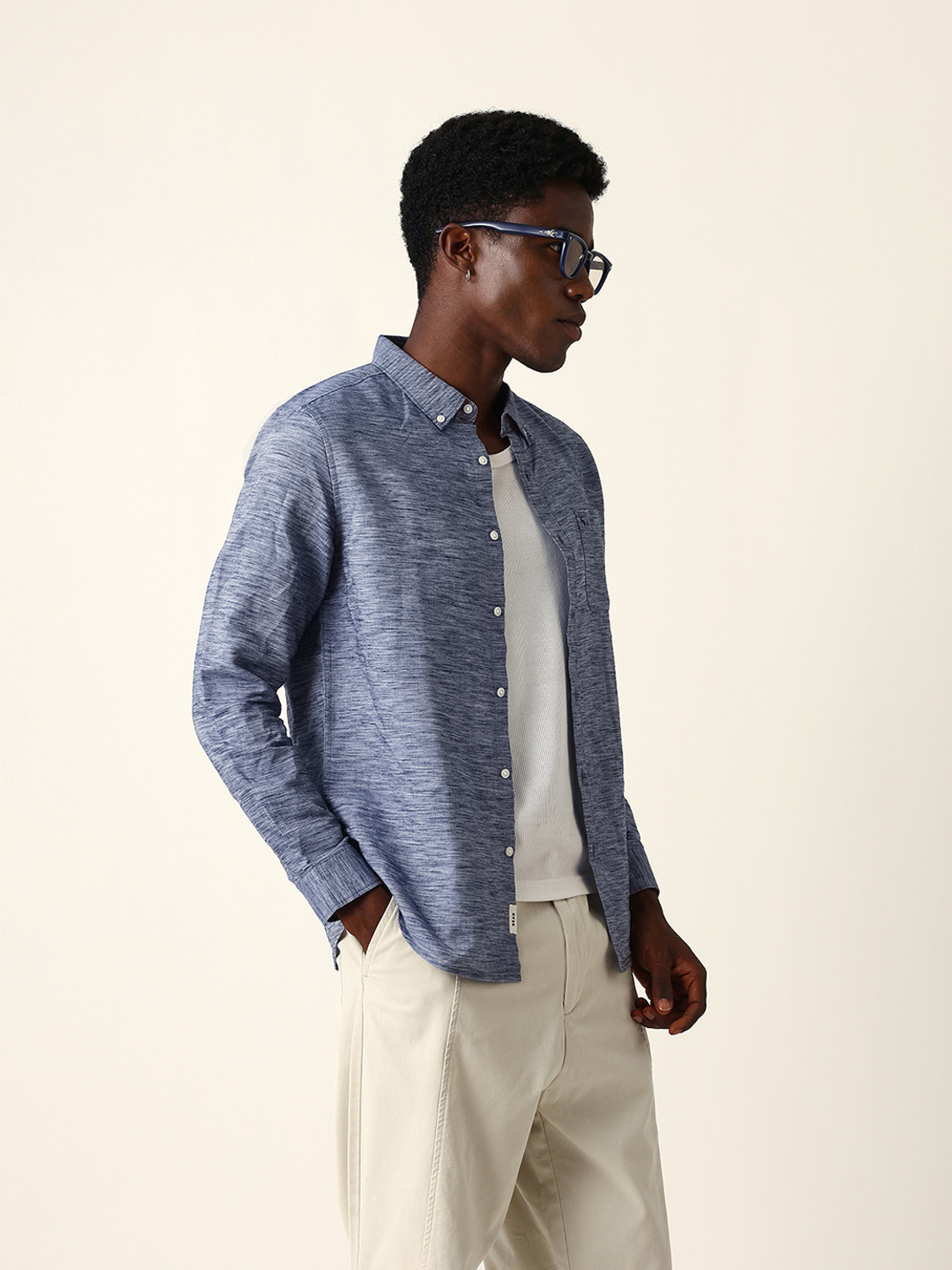 Image of THE BEAR HOUSE Men Printed Casual Blue Shirt
