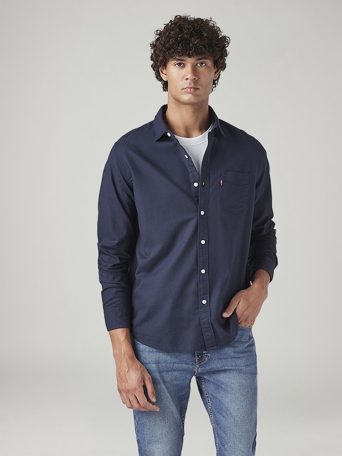 Image of LEVI'S Men Solid Casual Dark Blue Shirt