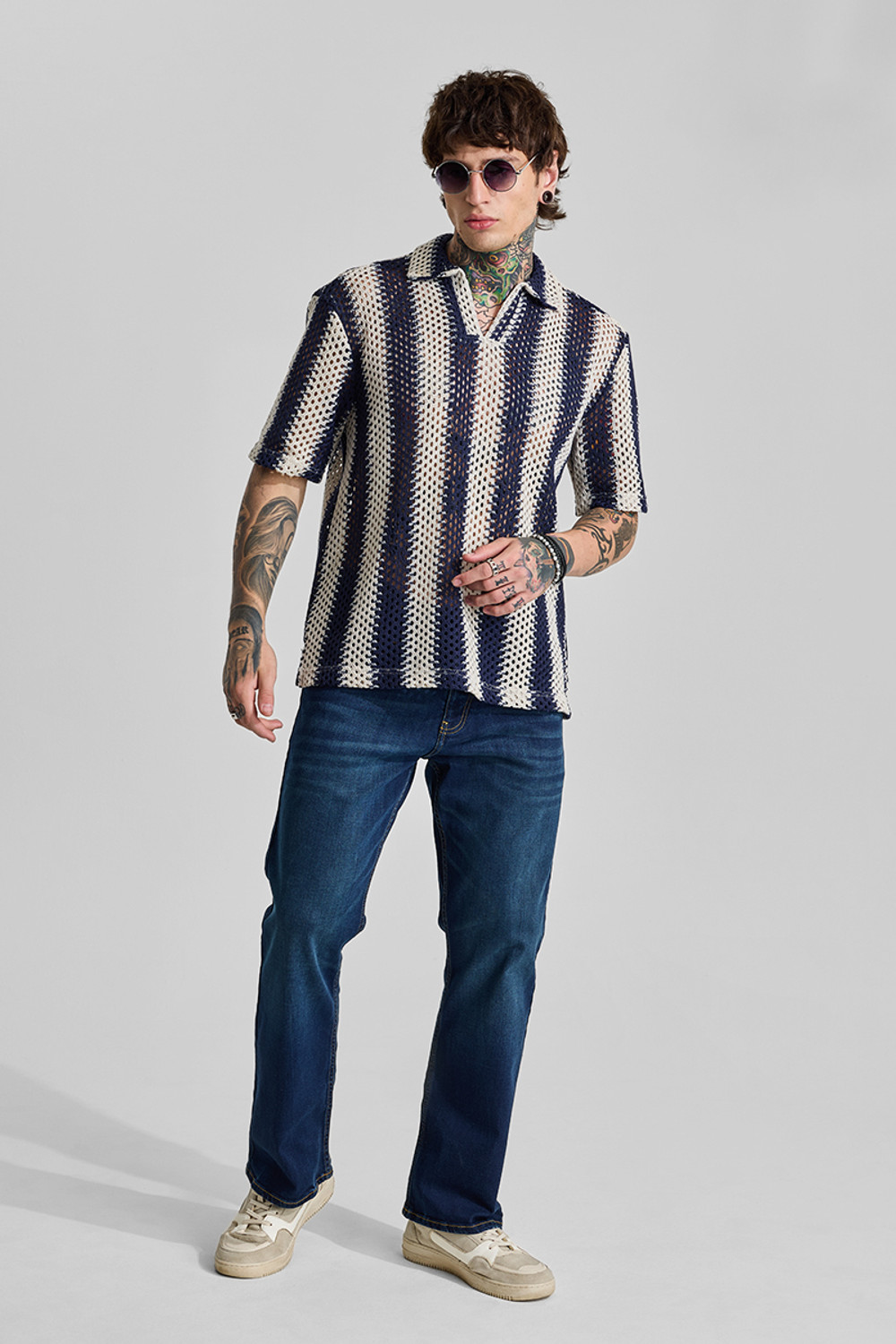 Image of Snitch Men Striped Casual Blue Shirt