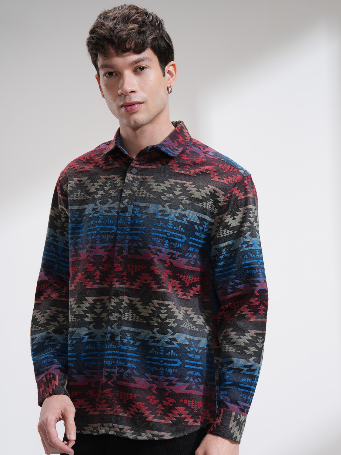 Image of HIGHLANDER Men Self Design Casual Multicolor Shirt
