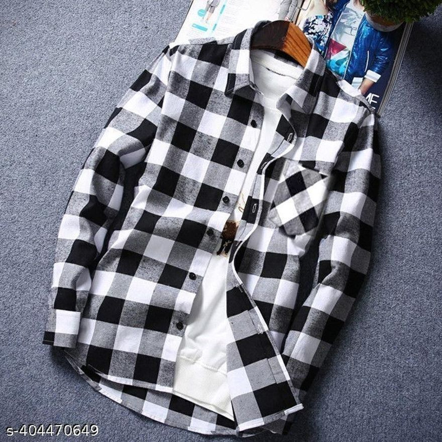 Image of Tkgfashion Men Checkered Casual Black, White Shirt