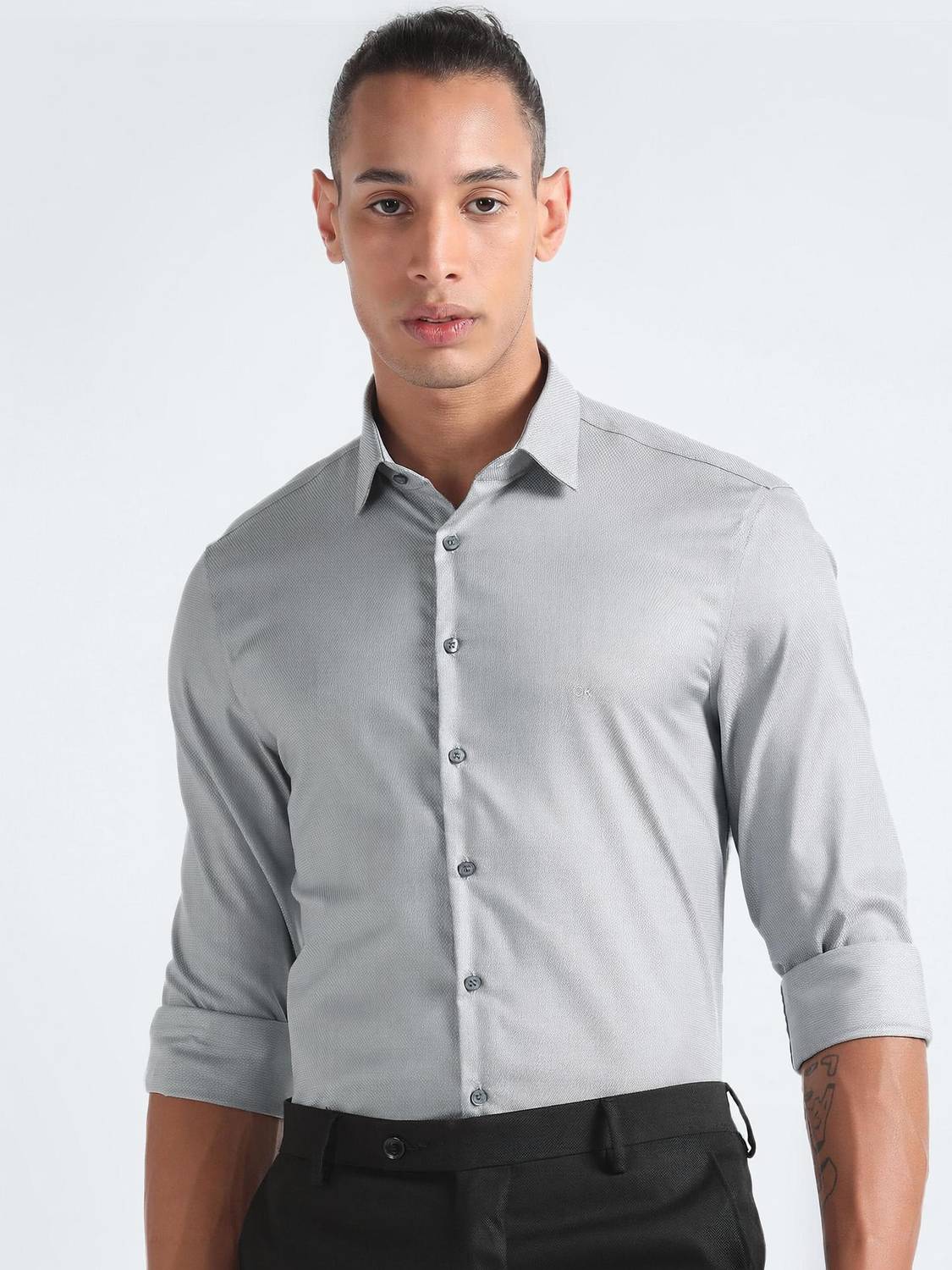 Calvin Klein Jeans Men Solid Casual Grey Shirt