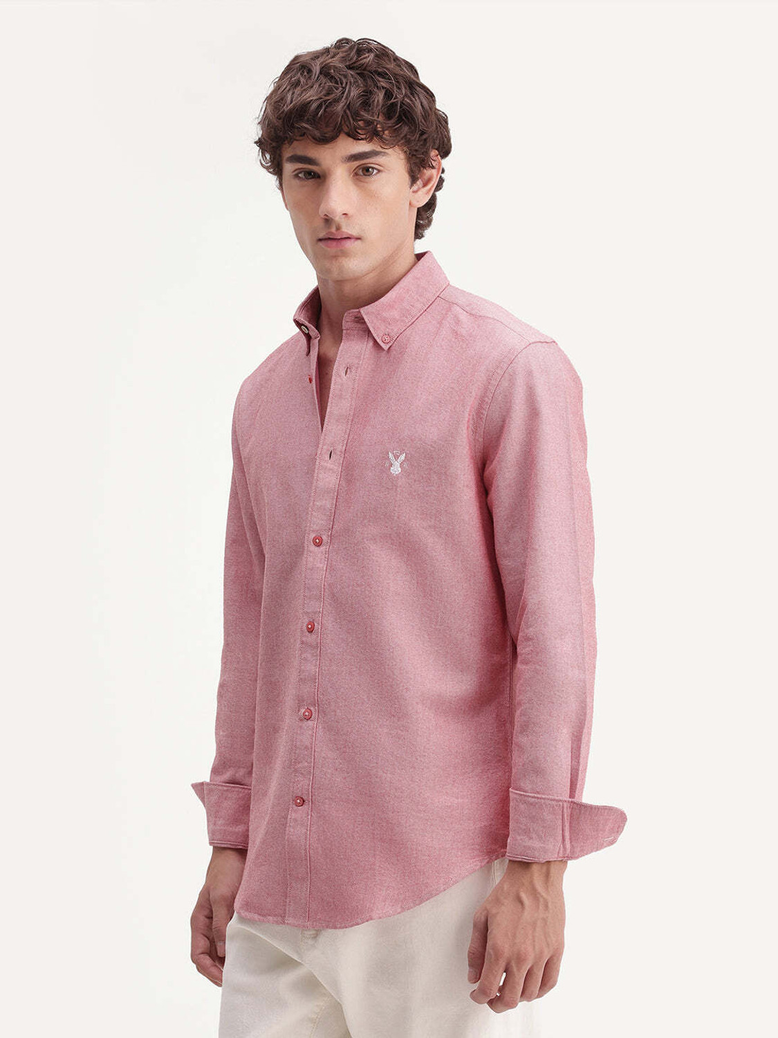 Image of RARE RABBIT Men Solid Casual Pink Shirt