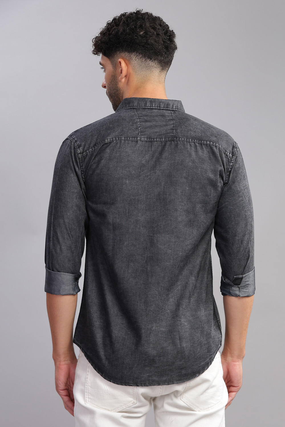 Image of AIDAN PAUL Men Washed Casual Grey Shirt