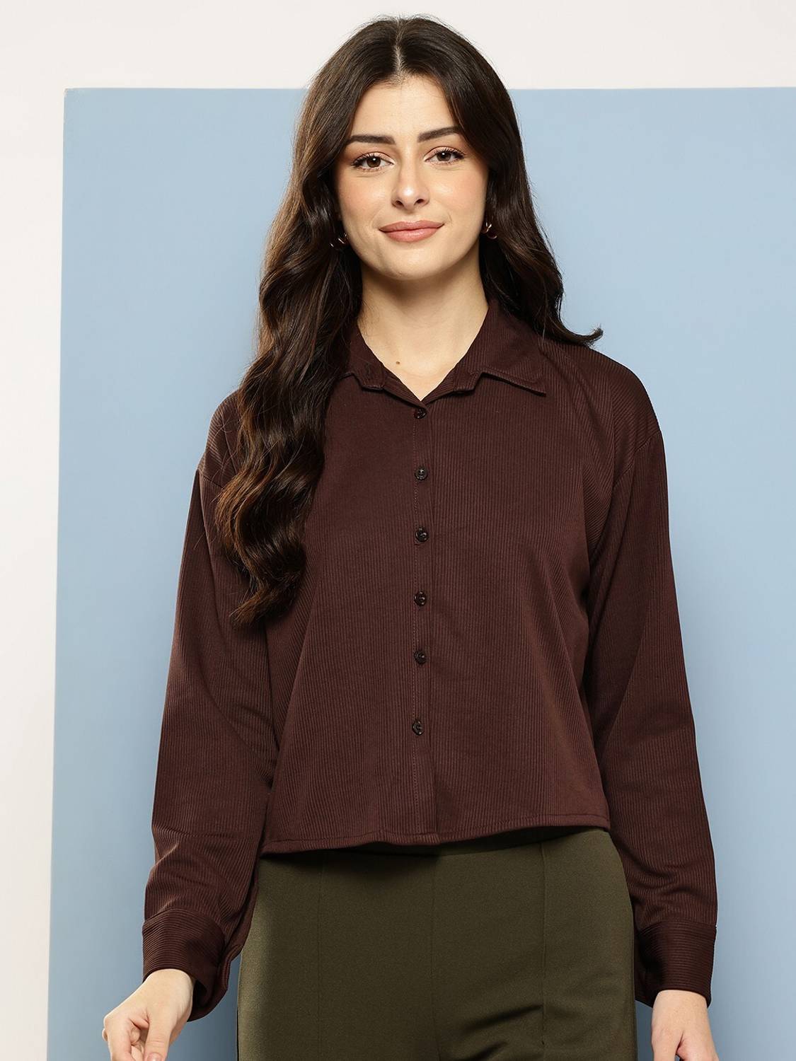 Aarika Women Solid Casual Brown Shirt
