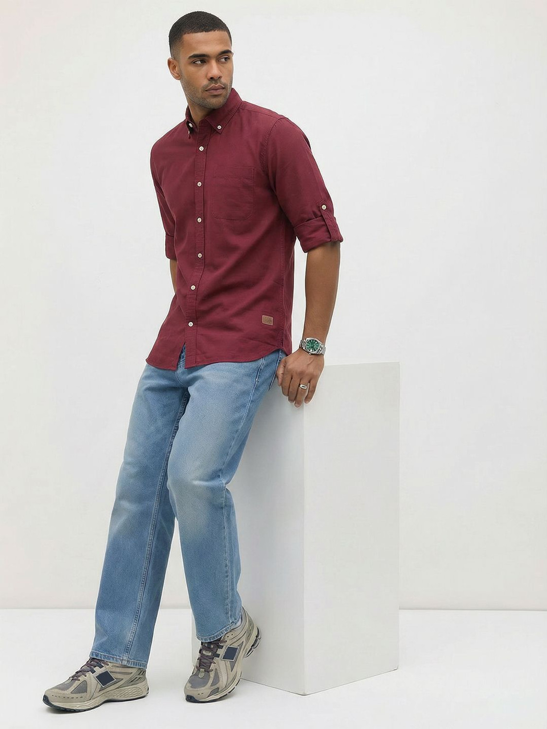 Image of Roadster Men Regular Fit Solid Button Down Collar Casual Shirt