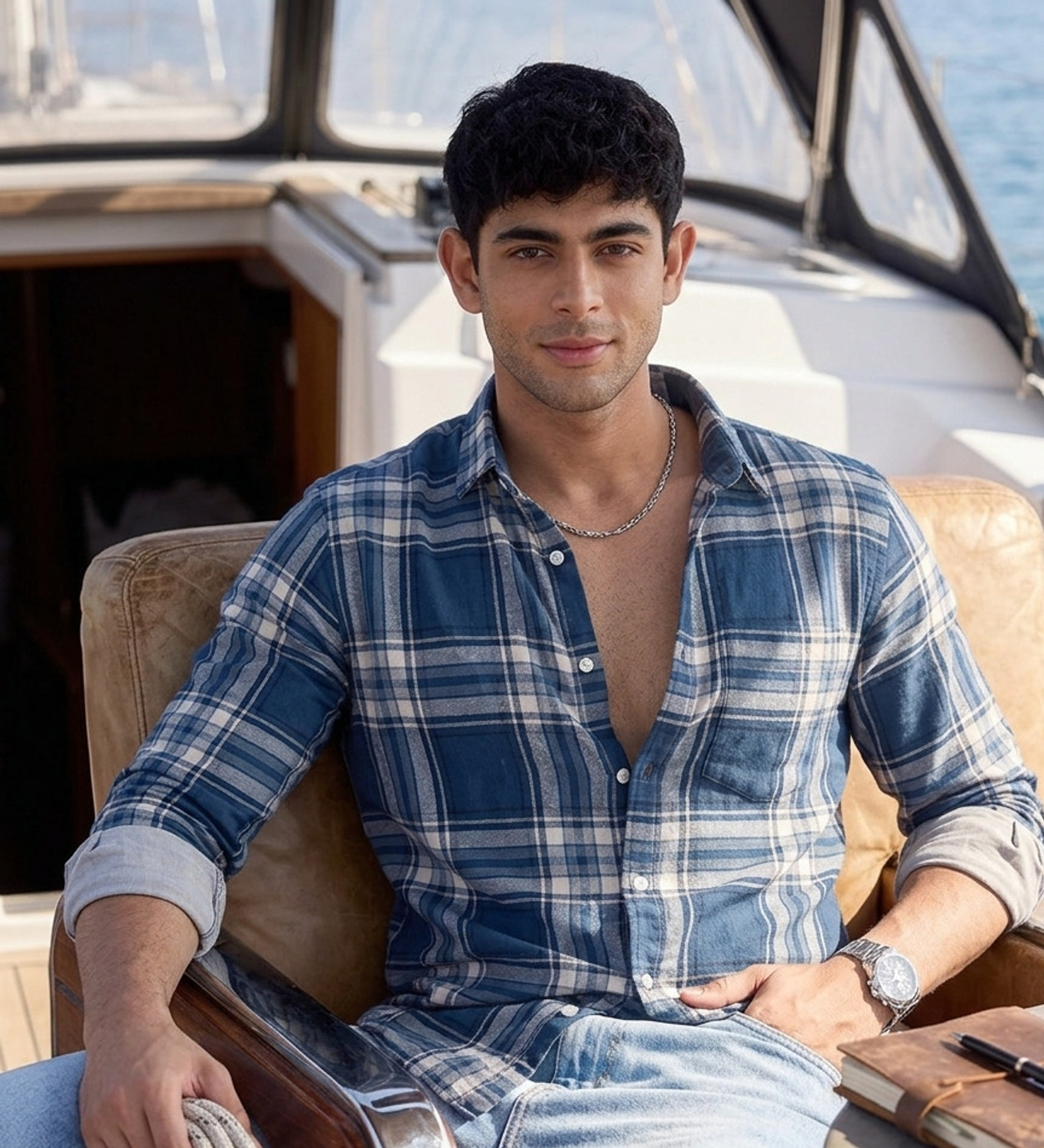 Image of Roadster Men Checkered Casual Blue, White Shirt