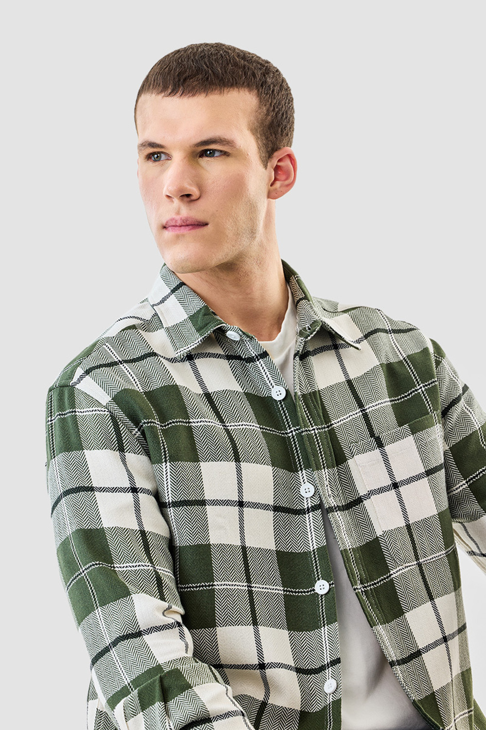 Image of Snitch Men Checkered Casual Green, White Shirt