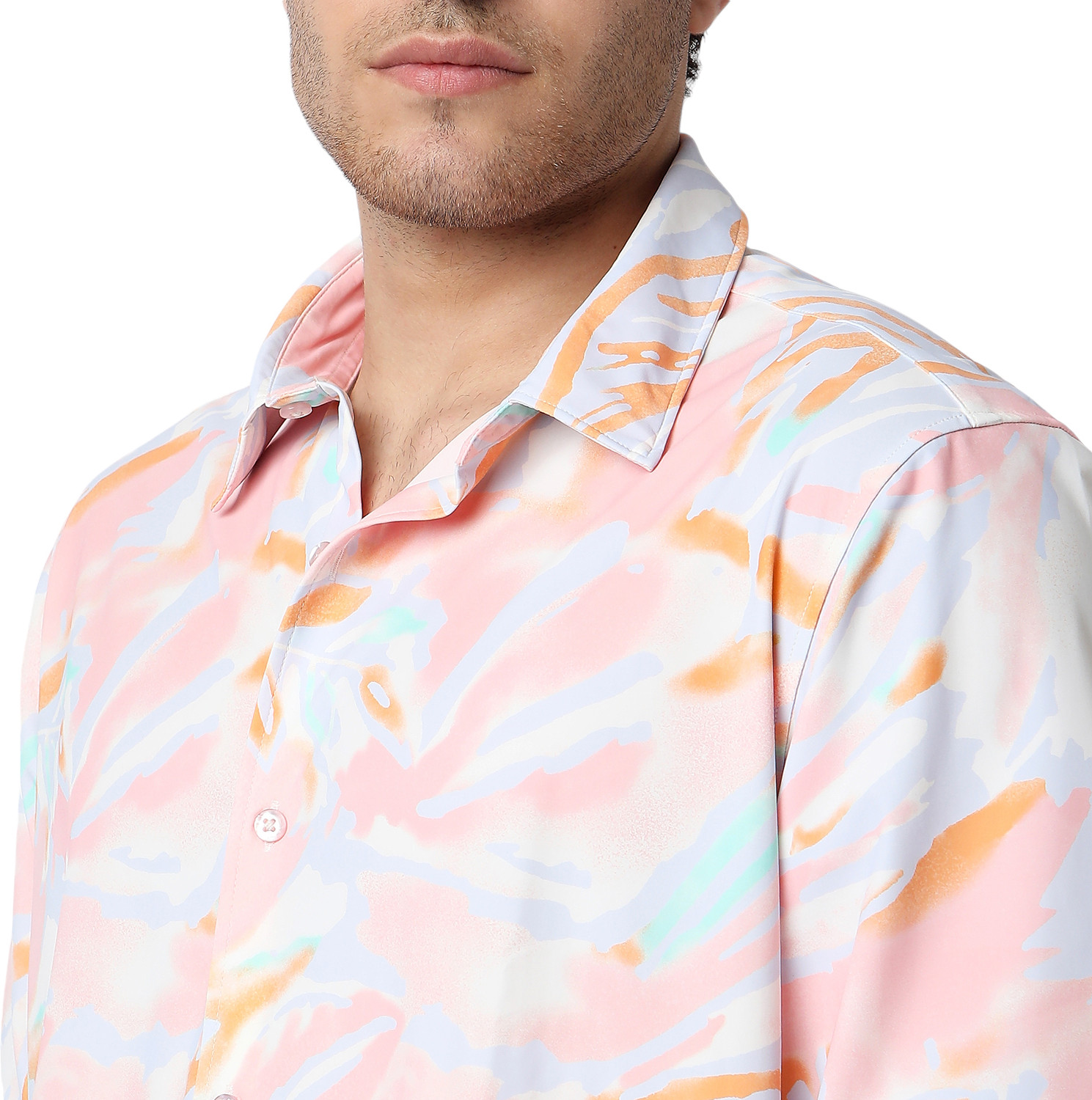 Image of Spykar Men Printed Casual Pink Shirt