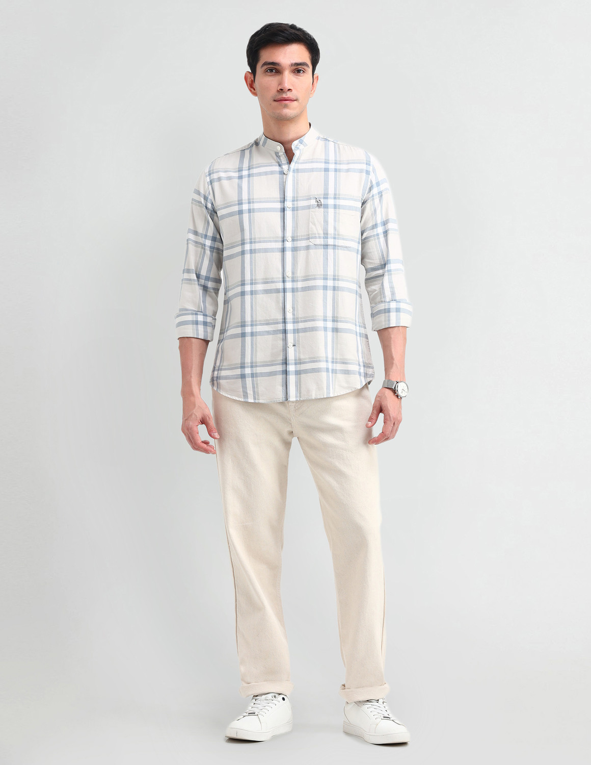 Image of U.S. POLO ASSN. Men Checkered Casual Beige Shirt
