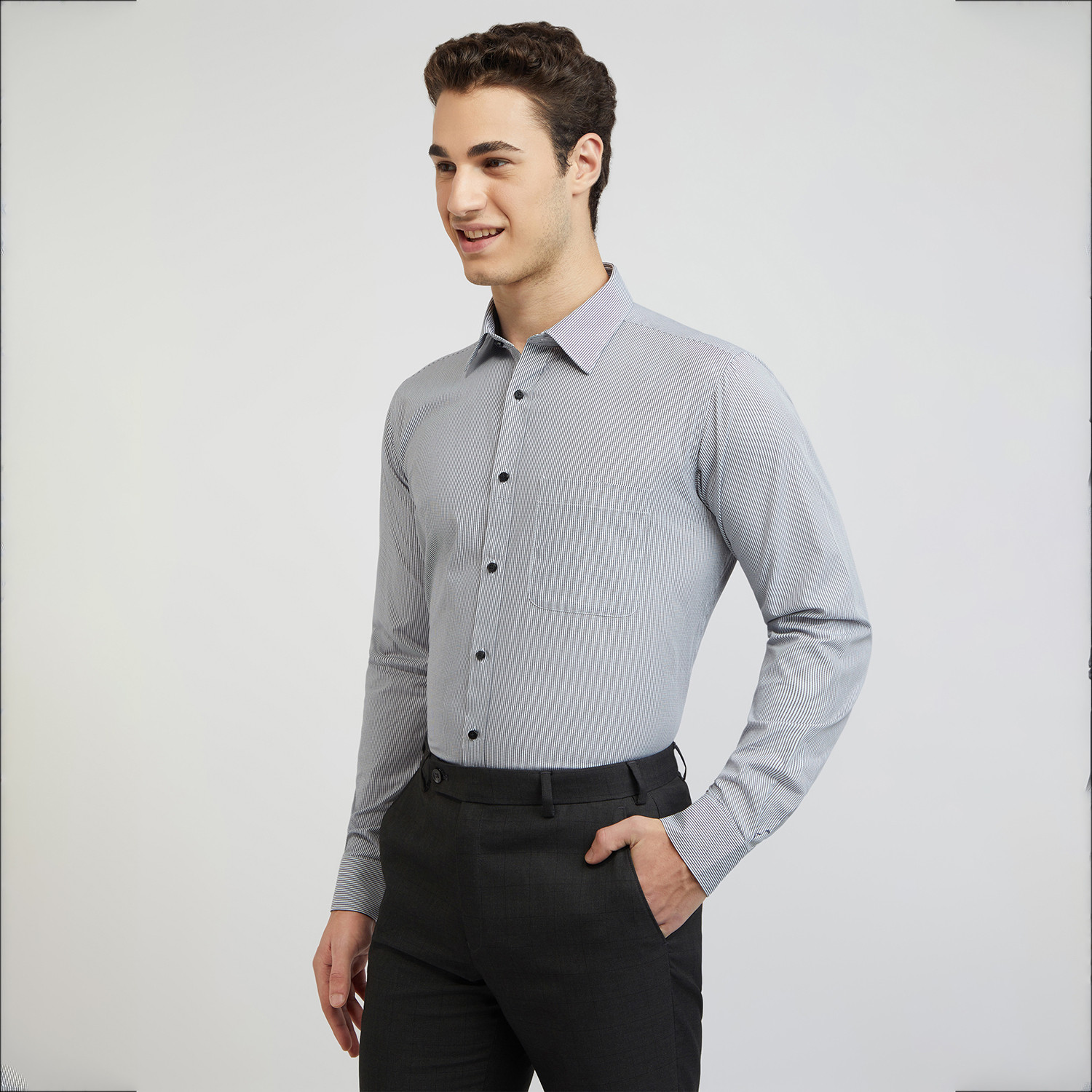 Image of Raymond Men Checkered Formal Black Shirt