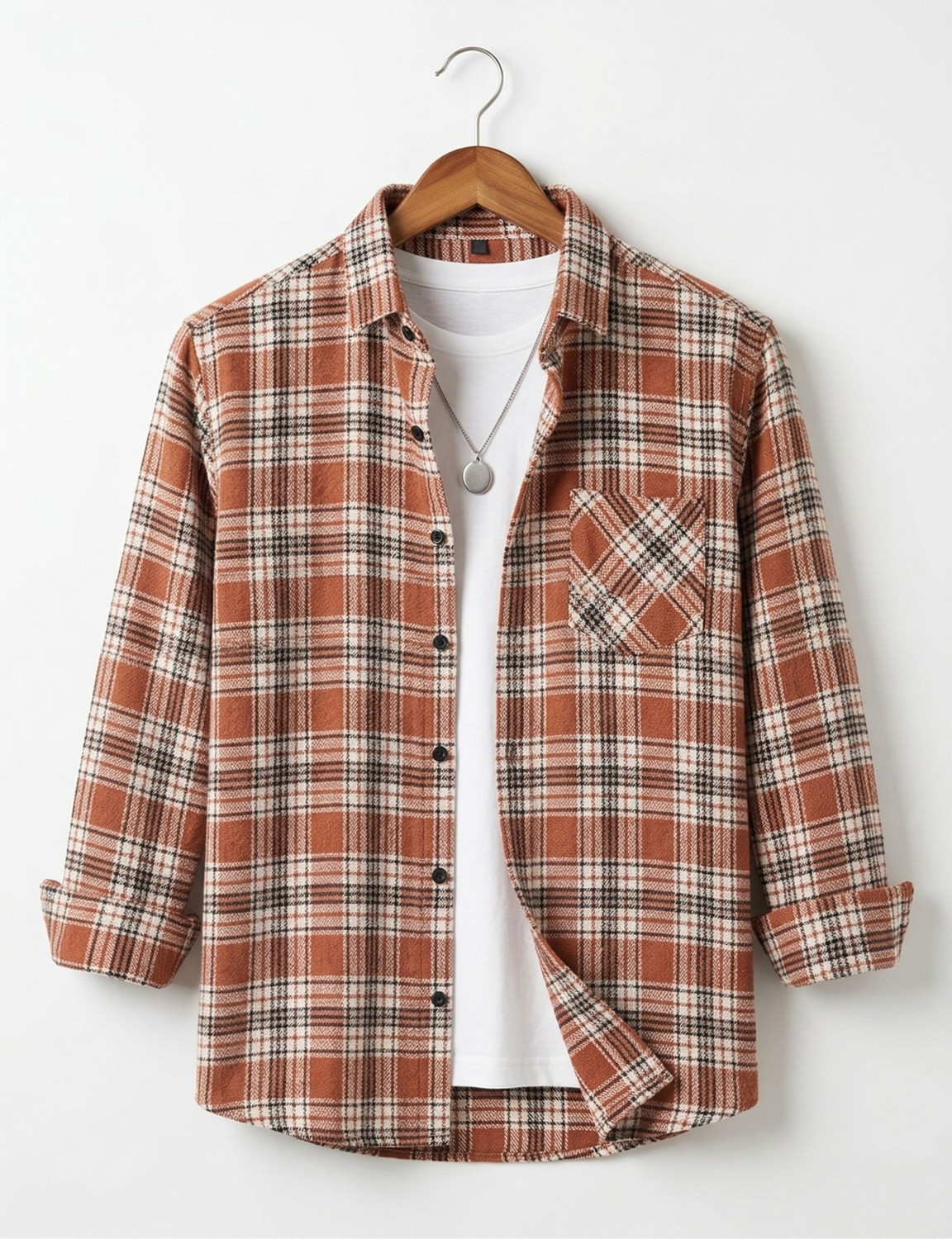 Image of WOXEN Men Checkered Casual Orange Shirt