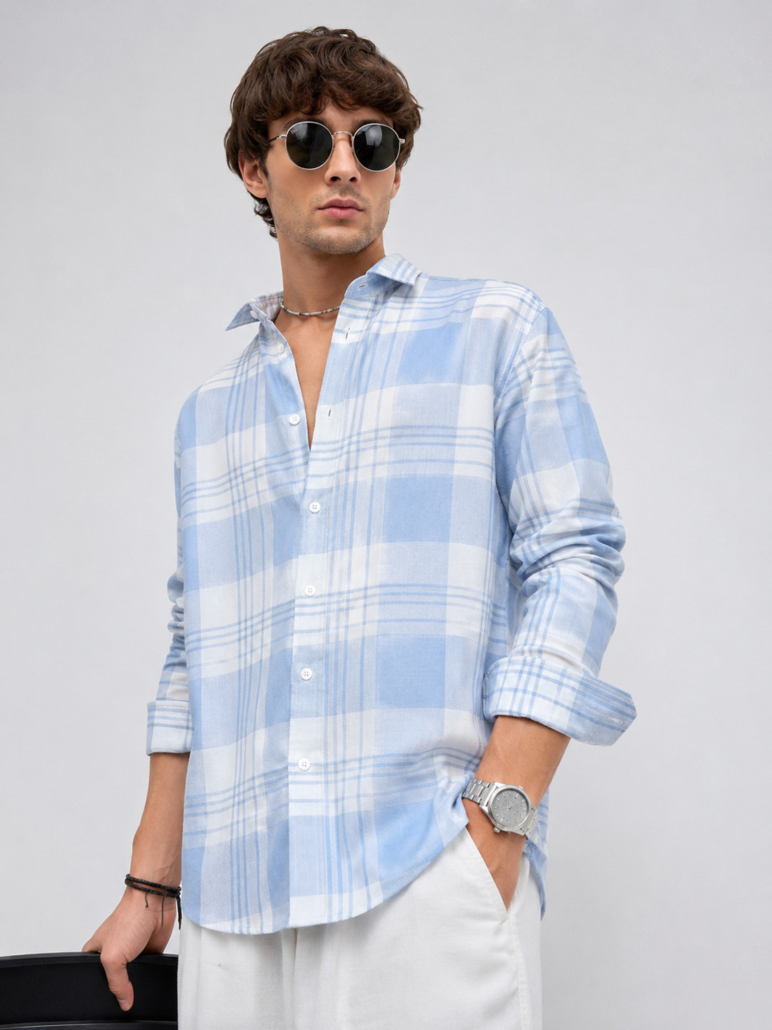 Image of SHIRTZONE Men Regular Fit Checkered Spread Collar Casual Shirt