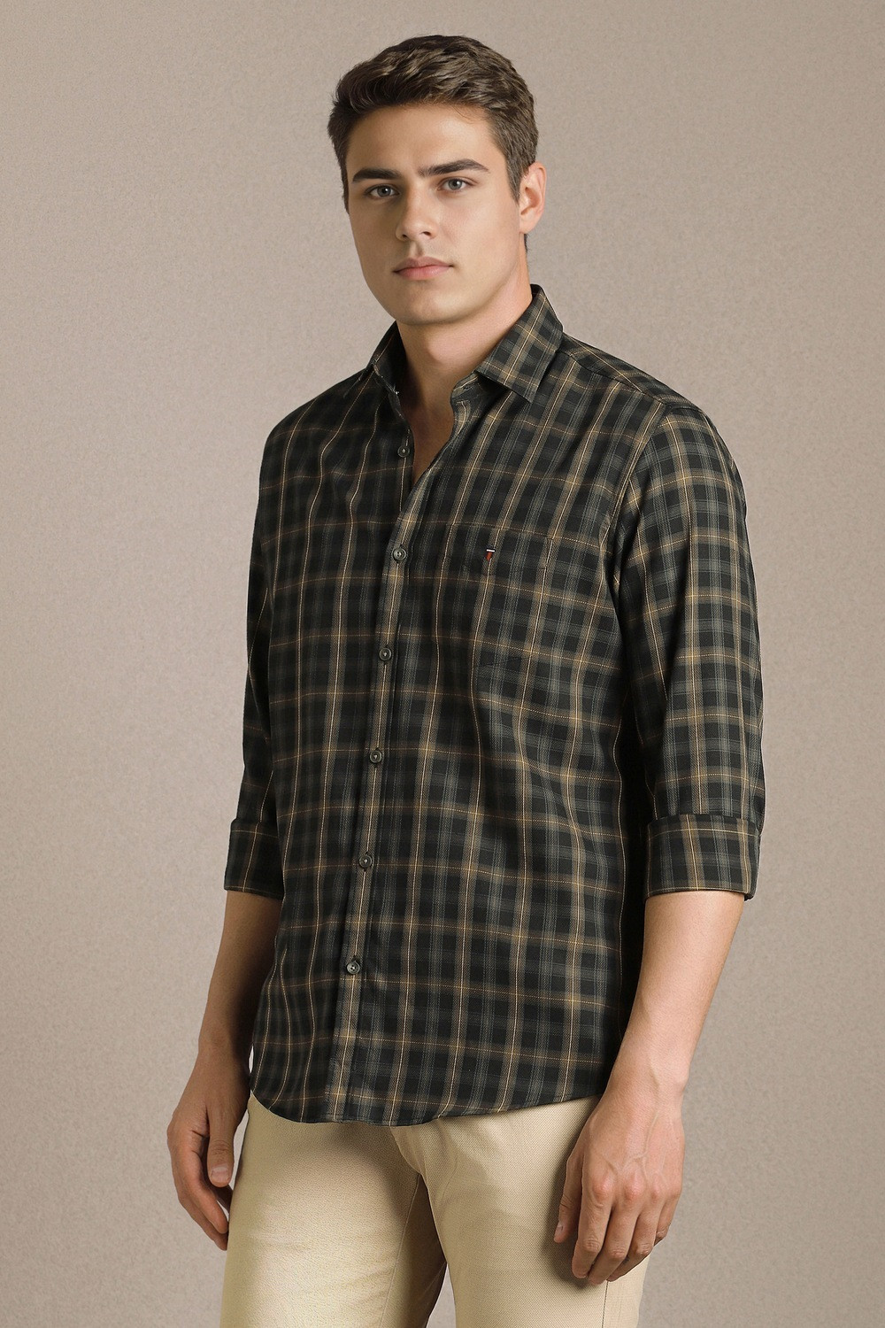 Image of LOUIS PHILIPPE Men Checkered Casual Black Shirt