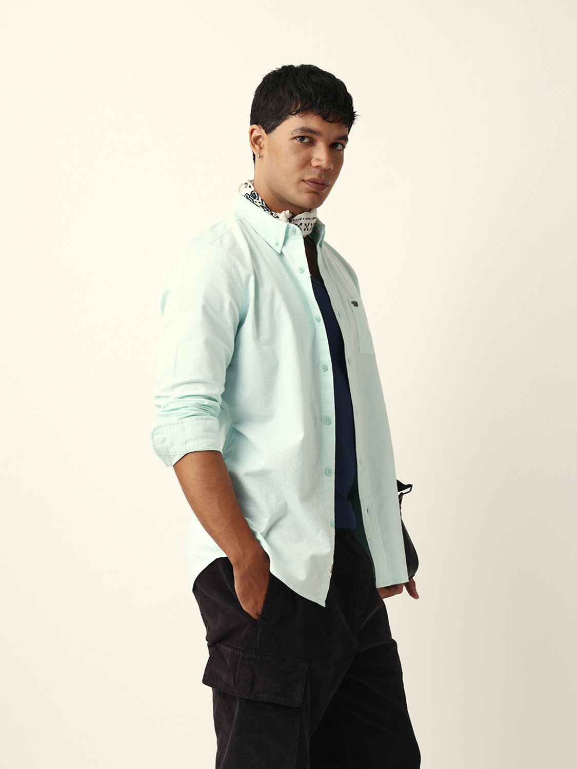 Image of THE BEAR HOUSE Men Solid Casual Light Green Shirt