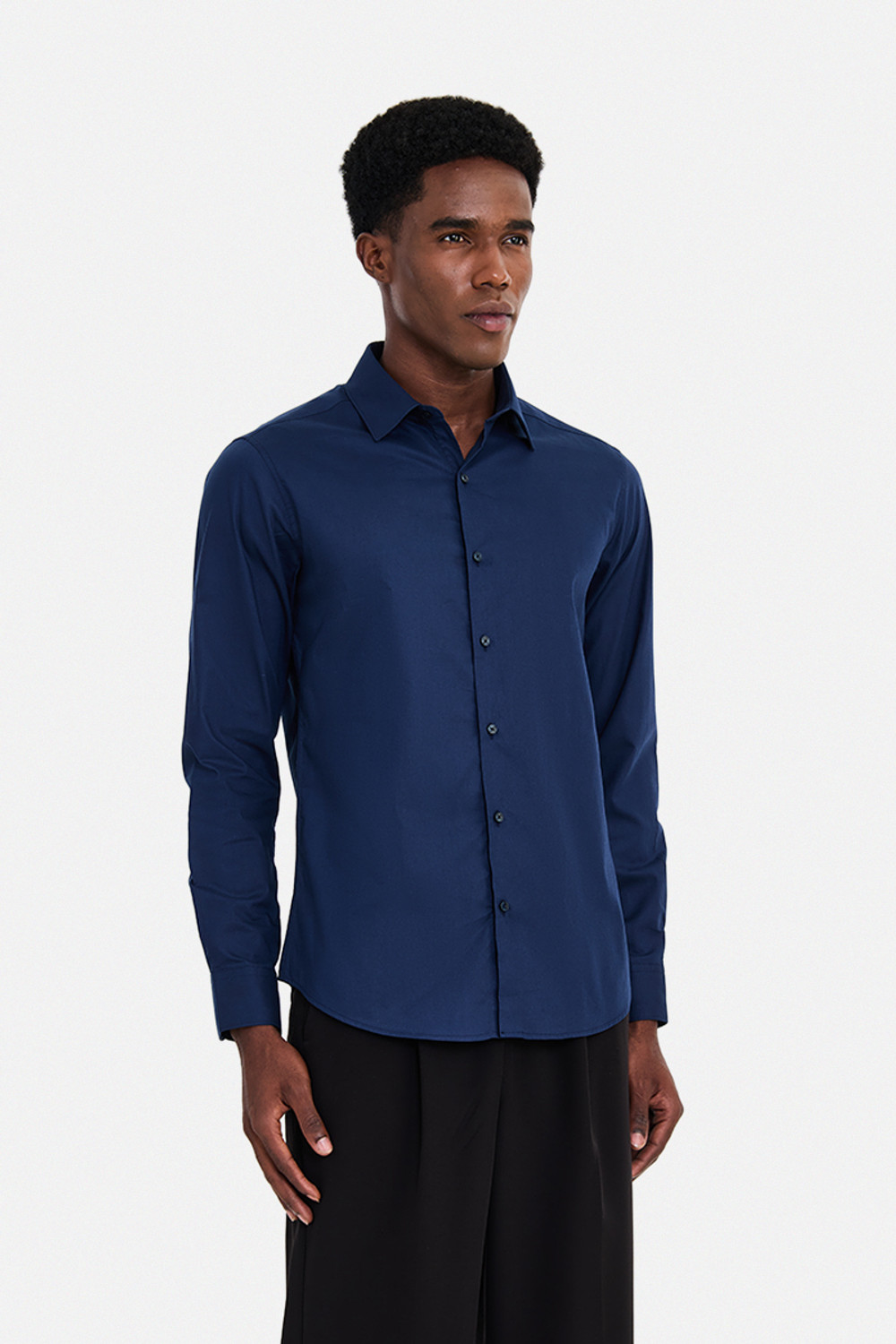 Image of Snitch Men Solid Formal Dark Blue Shirt