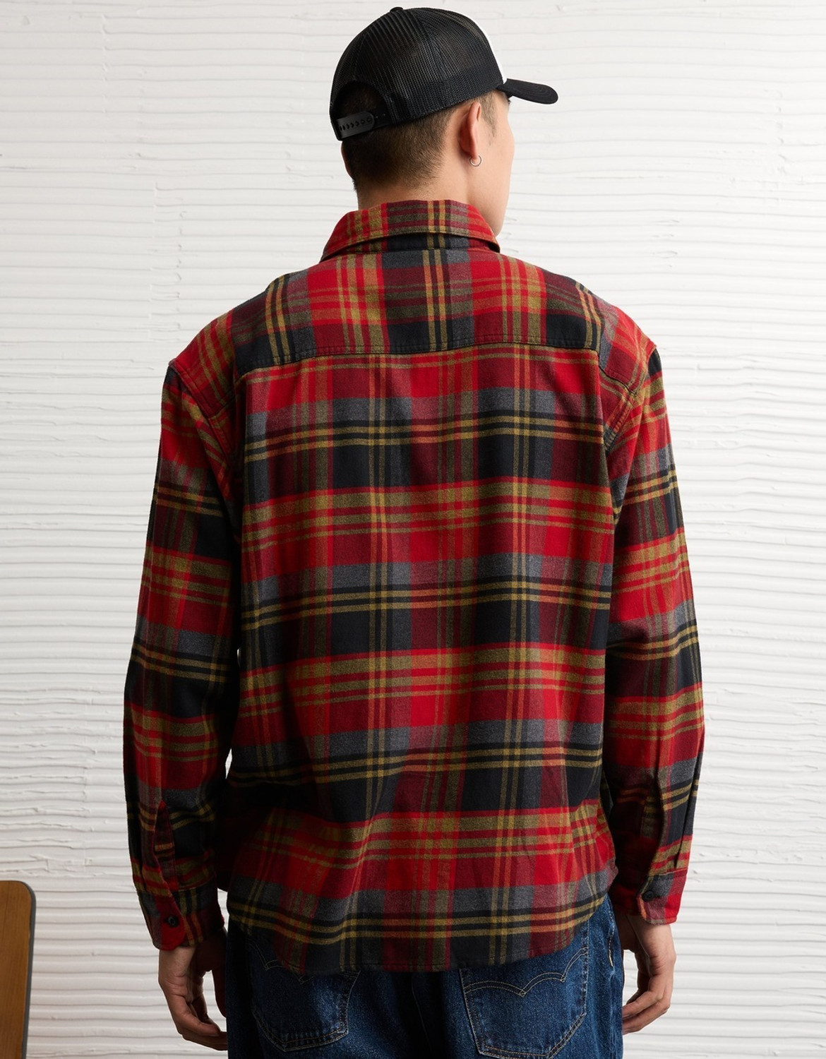 Image of American Eagle Men Checkered Casual Red Shirt