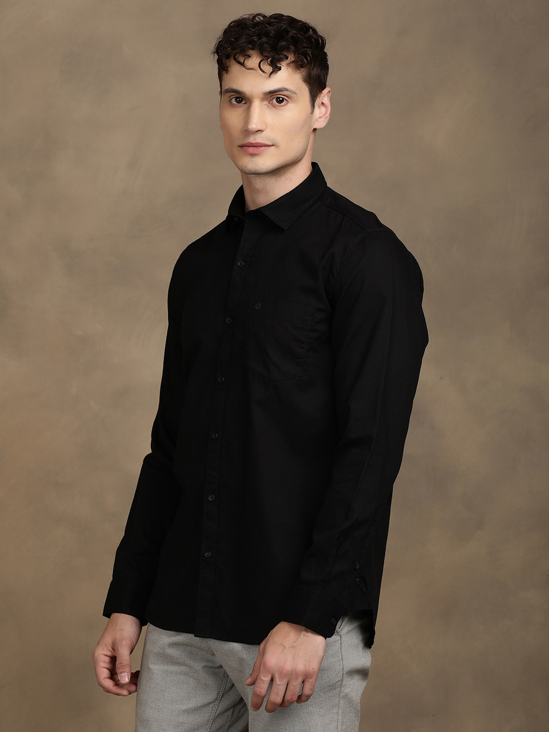 Image of TURTLE Men Solid Casual Black Shirt