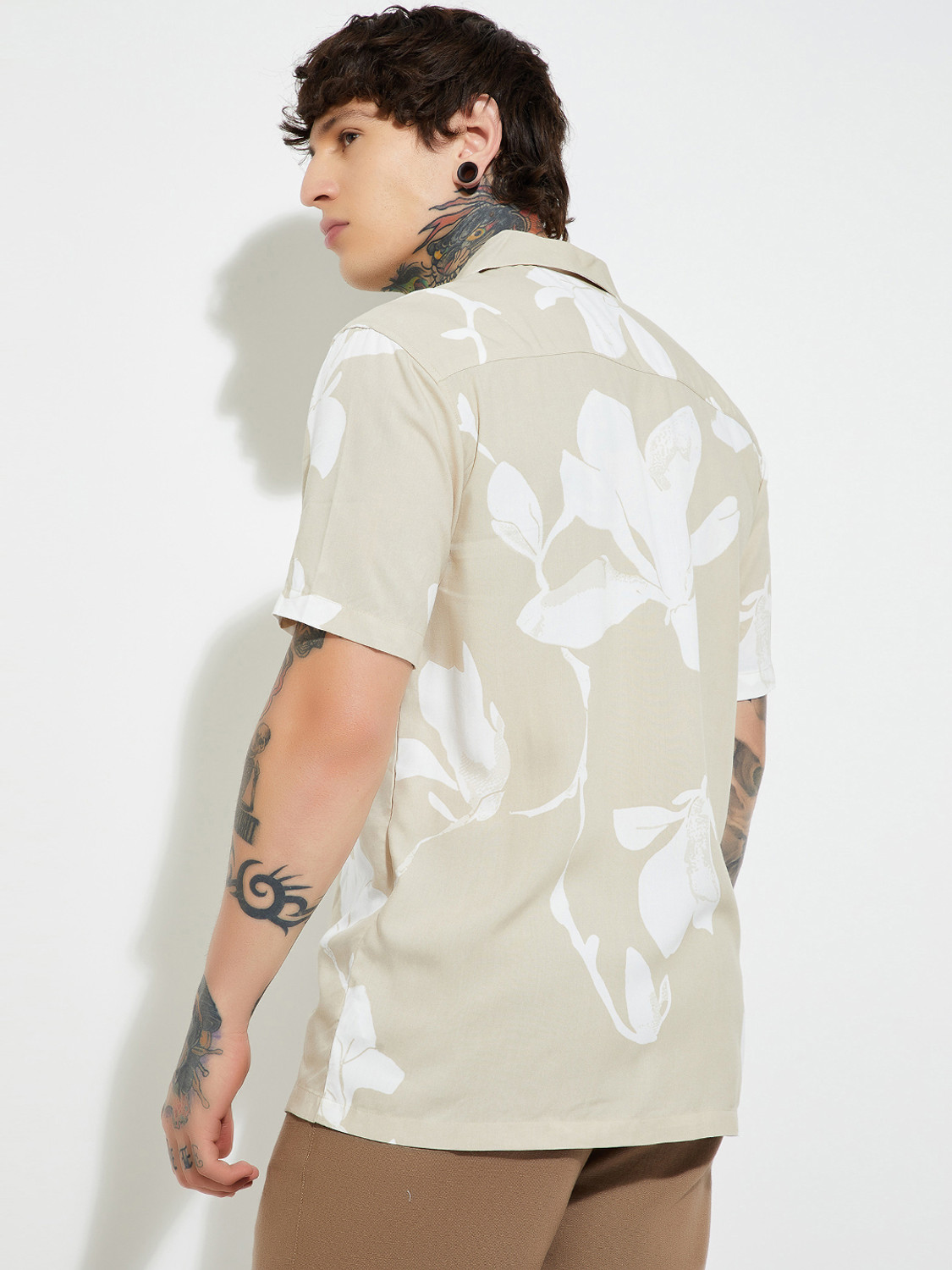 Image of MAX Men Printed Casual Beige Shirt