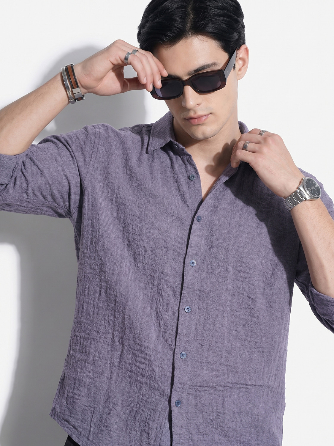 Image of HIGHLANDER Men Self Design Casual Grey Shirt