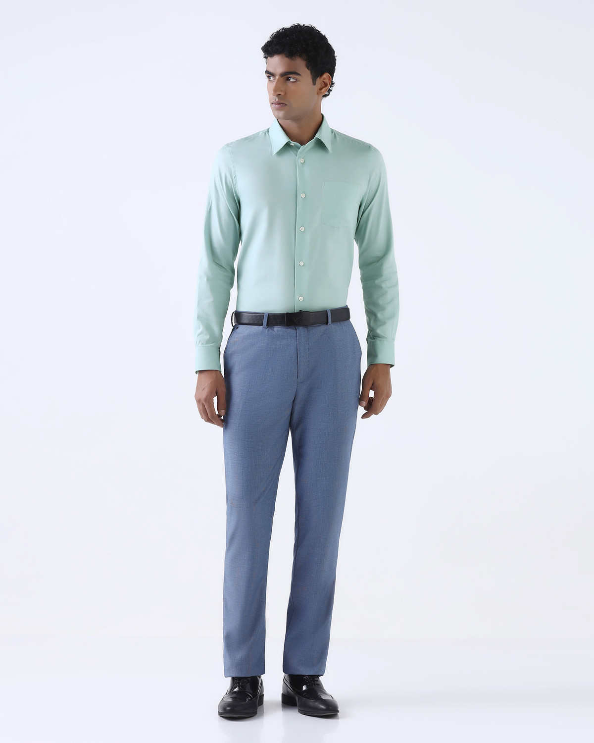 Image of Blackberrys Men Solid Formal Green Shirt