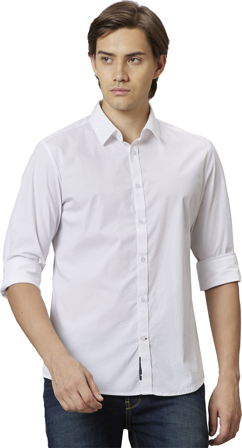 Image of BEING HUMAN Men Slim Fit Solid Double Collar Casual Shirt