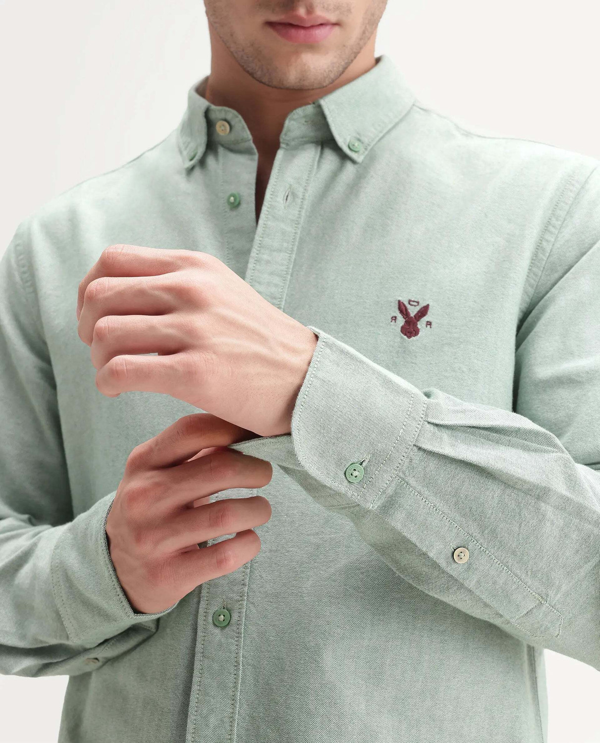 Image of RARE RABBIT Men Solid Casual Green Shirt