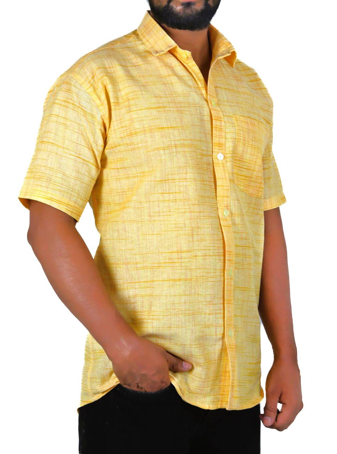 AuzaSho Collection Men Self Design Casual Yellow Shirt