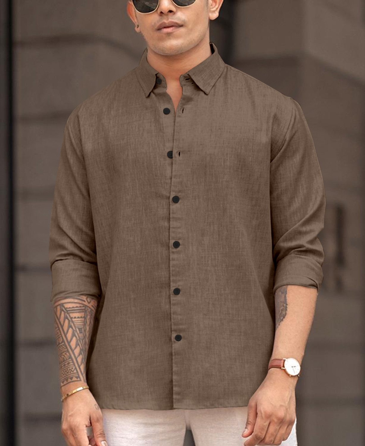 Image of ANKLAR Men Solid Casual Yellow Shirt