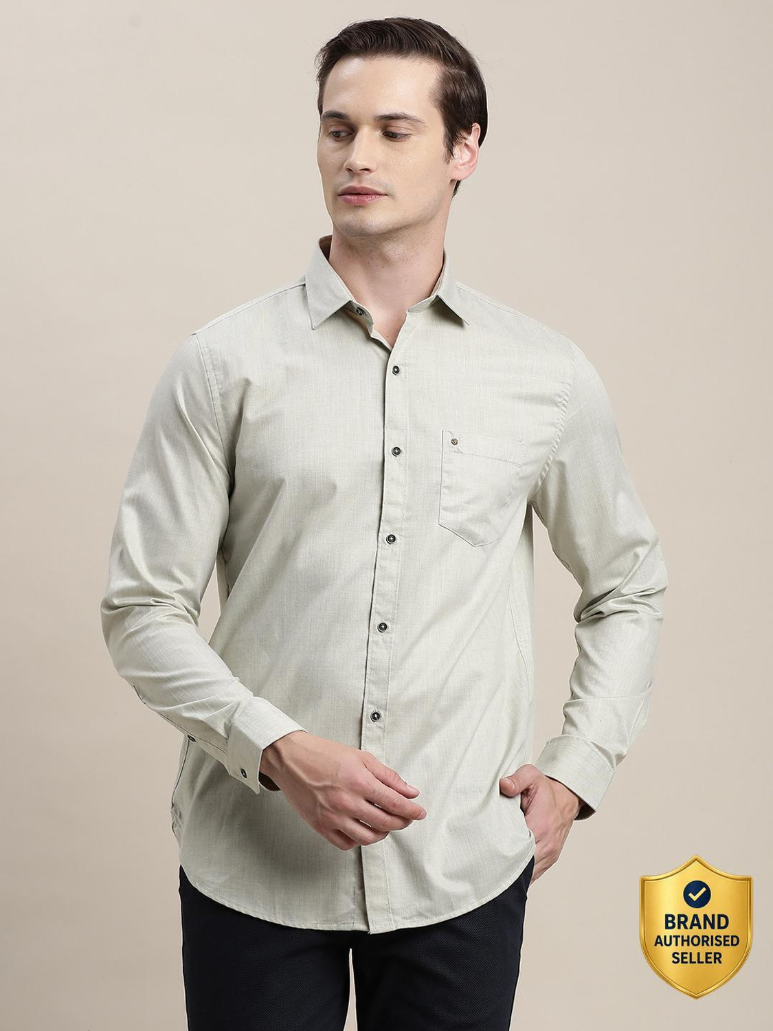 Image of TURTLE Men Solid Casual Grey Shirt