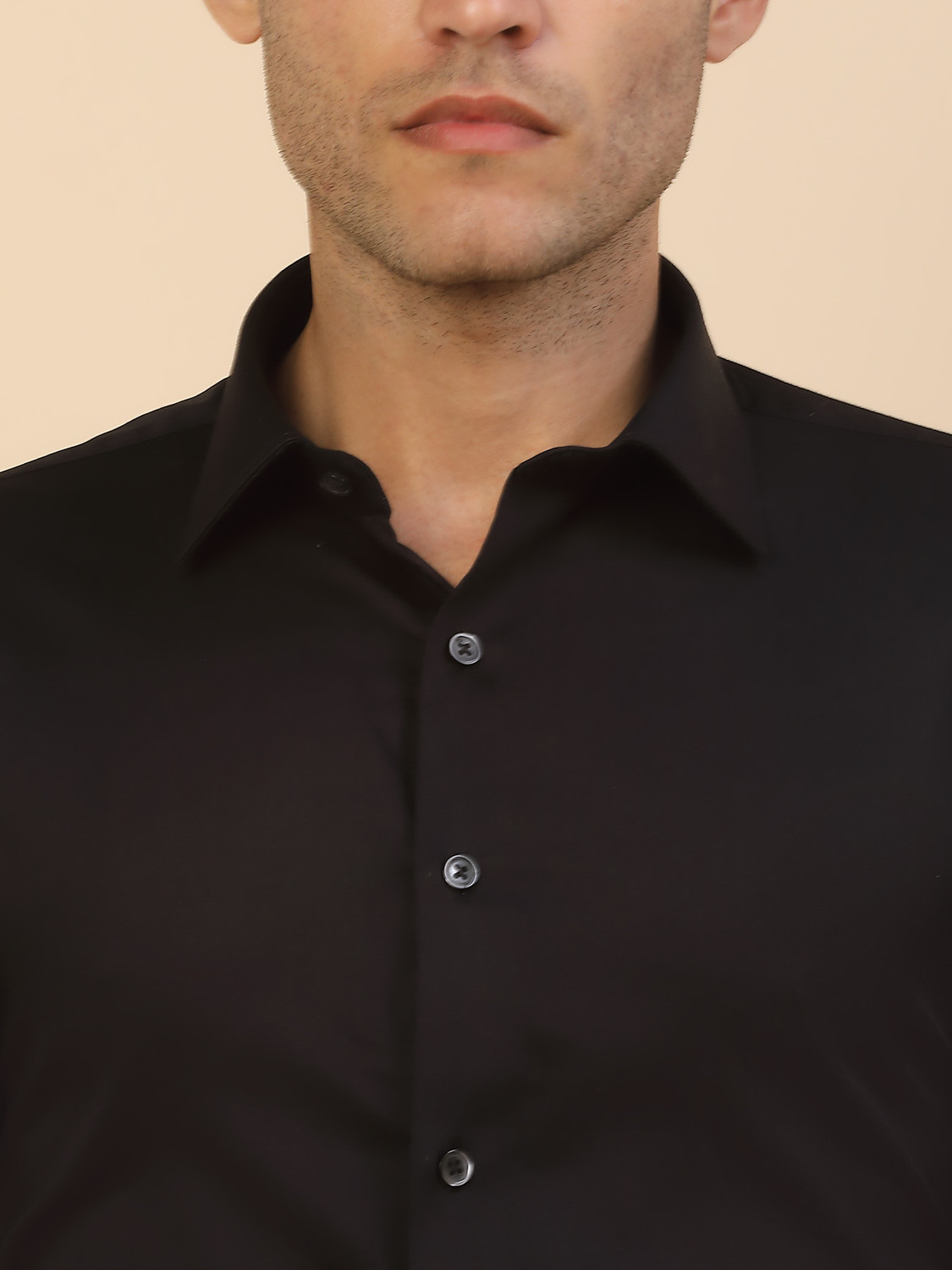 Image of CANTABIL Men Solid Party Black Shirt