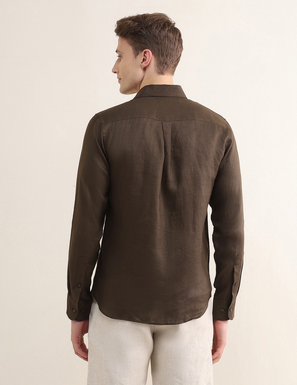 Image of U.S. POLO ASSN. Men Solid Casual Brown Shirt