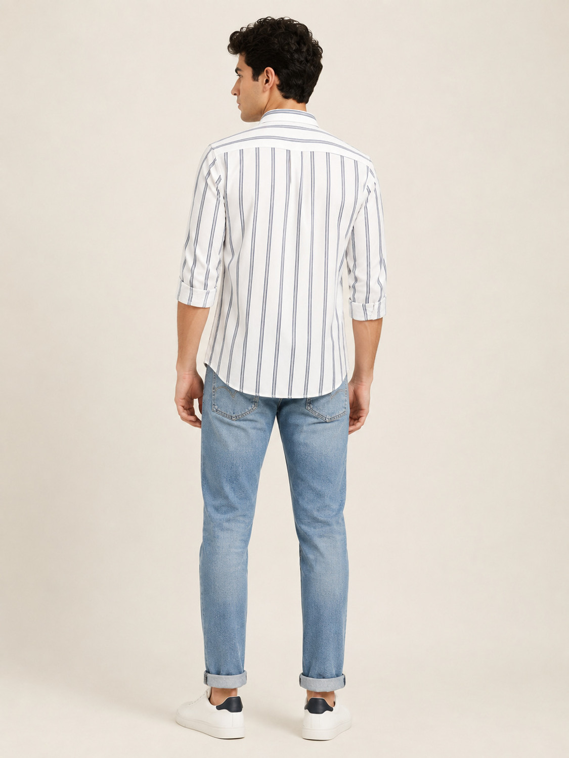 Image of METRONAUT Men Striped Casual Dark Blue Shirt